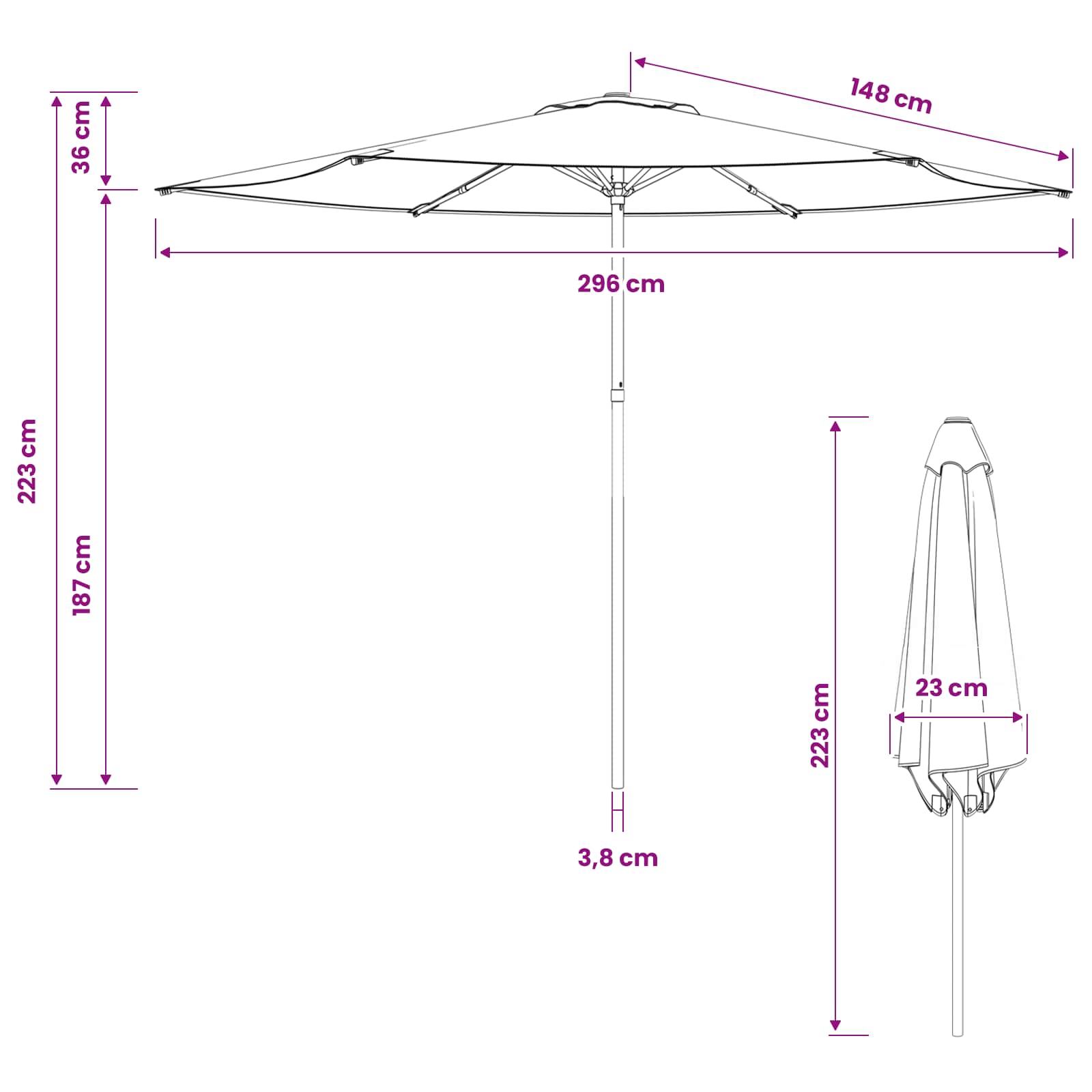 Vrtni suncobran 300 x 300 cm Poliester Pravokutni Crna