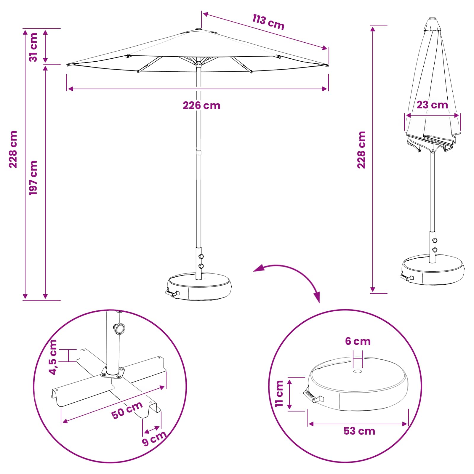 Vrtni Parasol s Podnožjem 230 x 230 cm Poliester Pravokutni