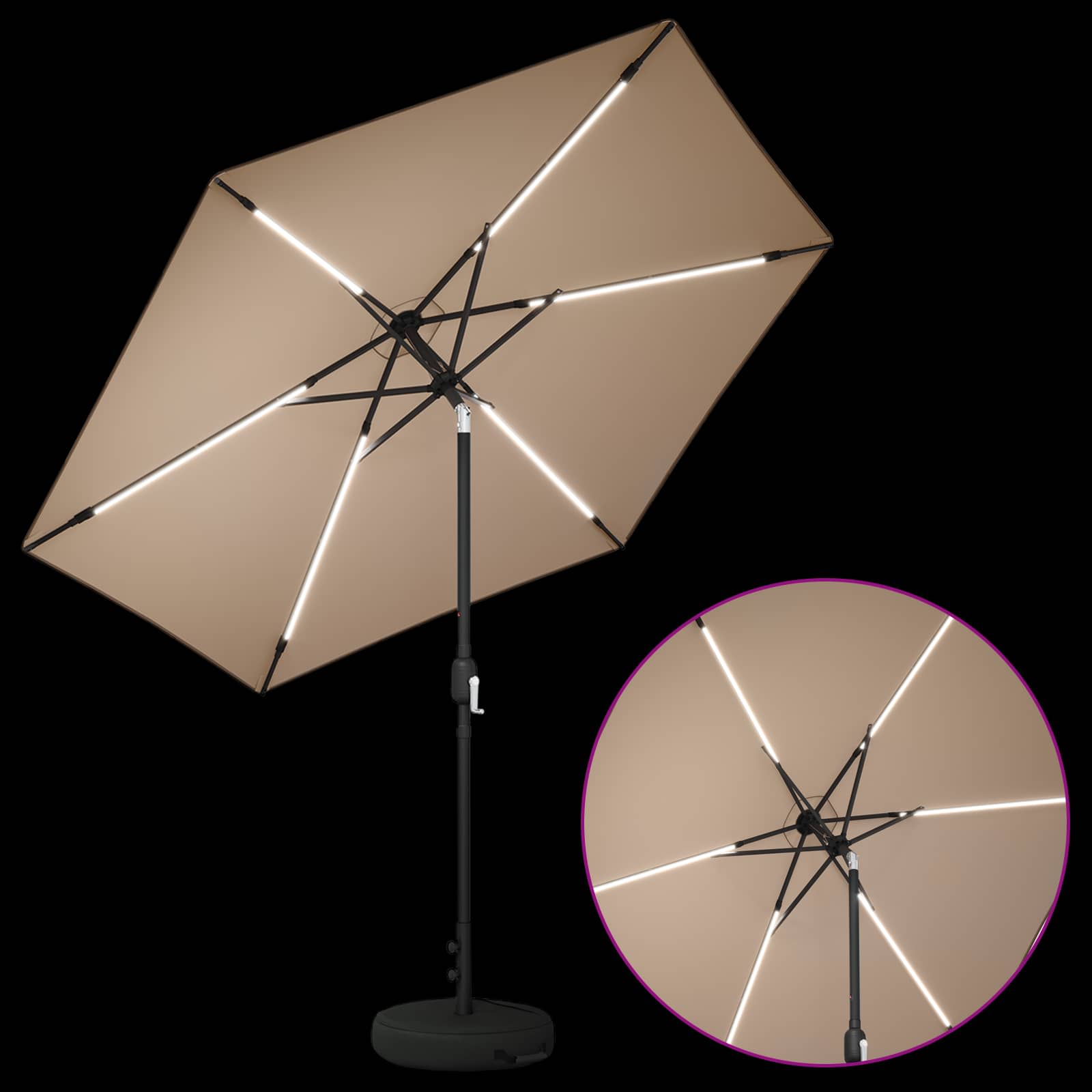 Suncobran za vrt s LED svjetlima i postoljem 270 x 270 cm