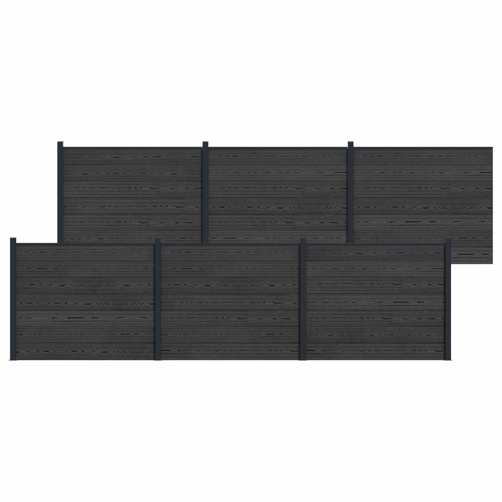Panel ograde 6 pcs WPC i aluminij Crna