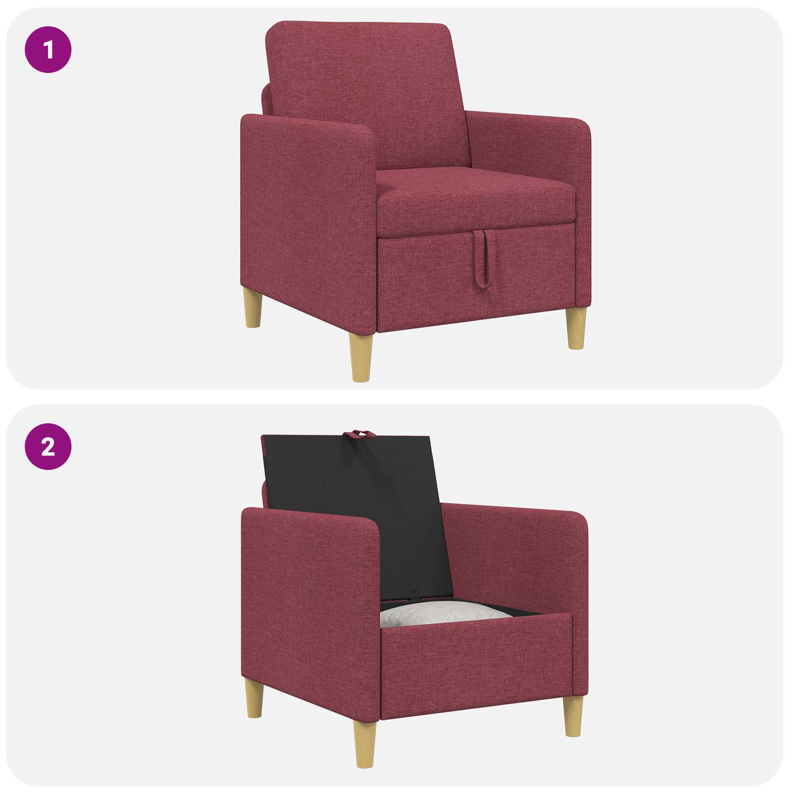 Sofa s pohranom Vinska crvena 72 x 78 x 87 cm Poliester