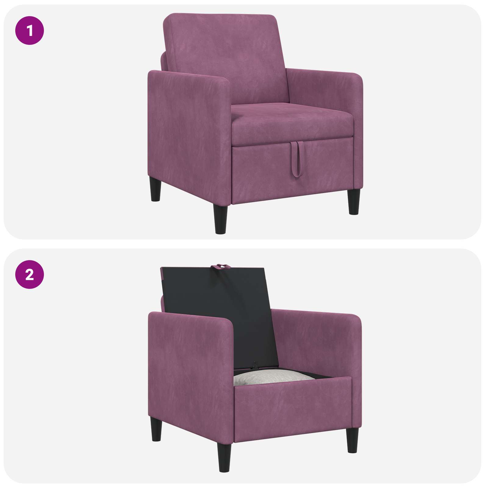Sofa s pohranom Ljubičasta 72 x 78 x 87 cm Poliester