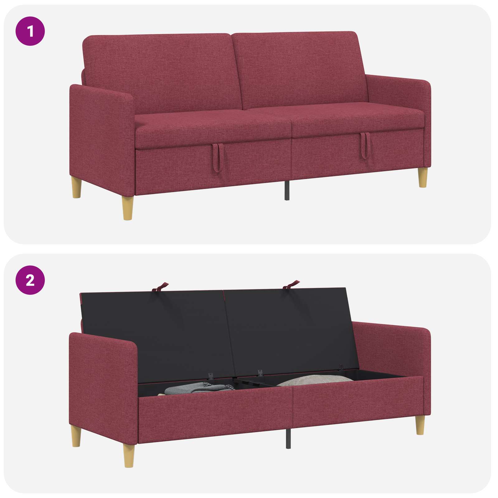 Sofa s pohranom Vinska crvena 192 x 78 x 87 cm Poliester