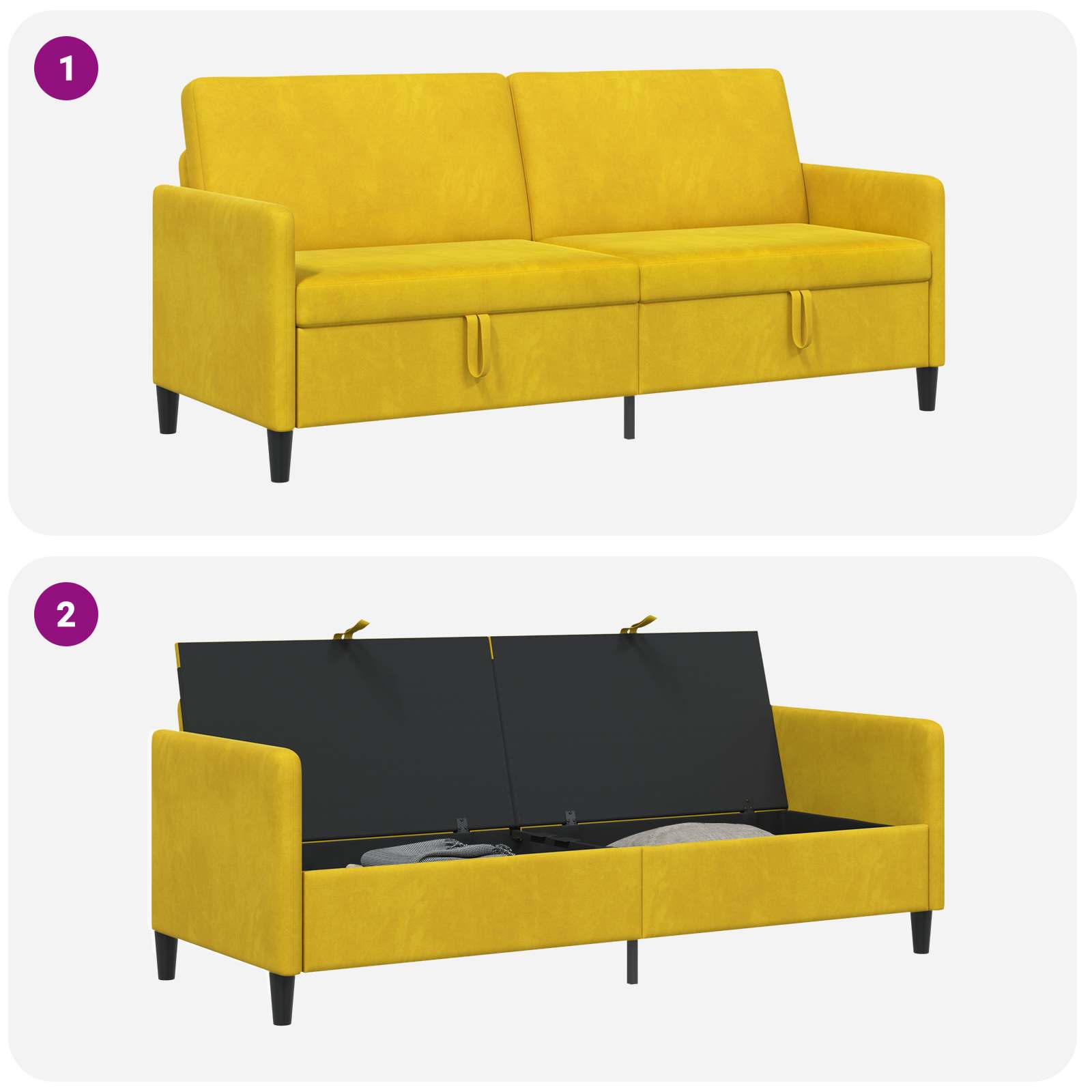 Sofa s pohranom Žuta 192 x 78 x 87 cm Poliester