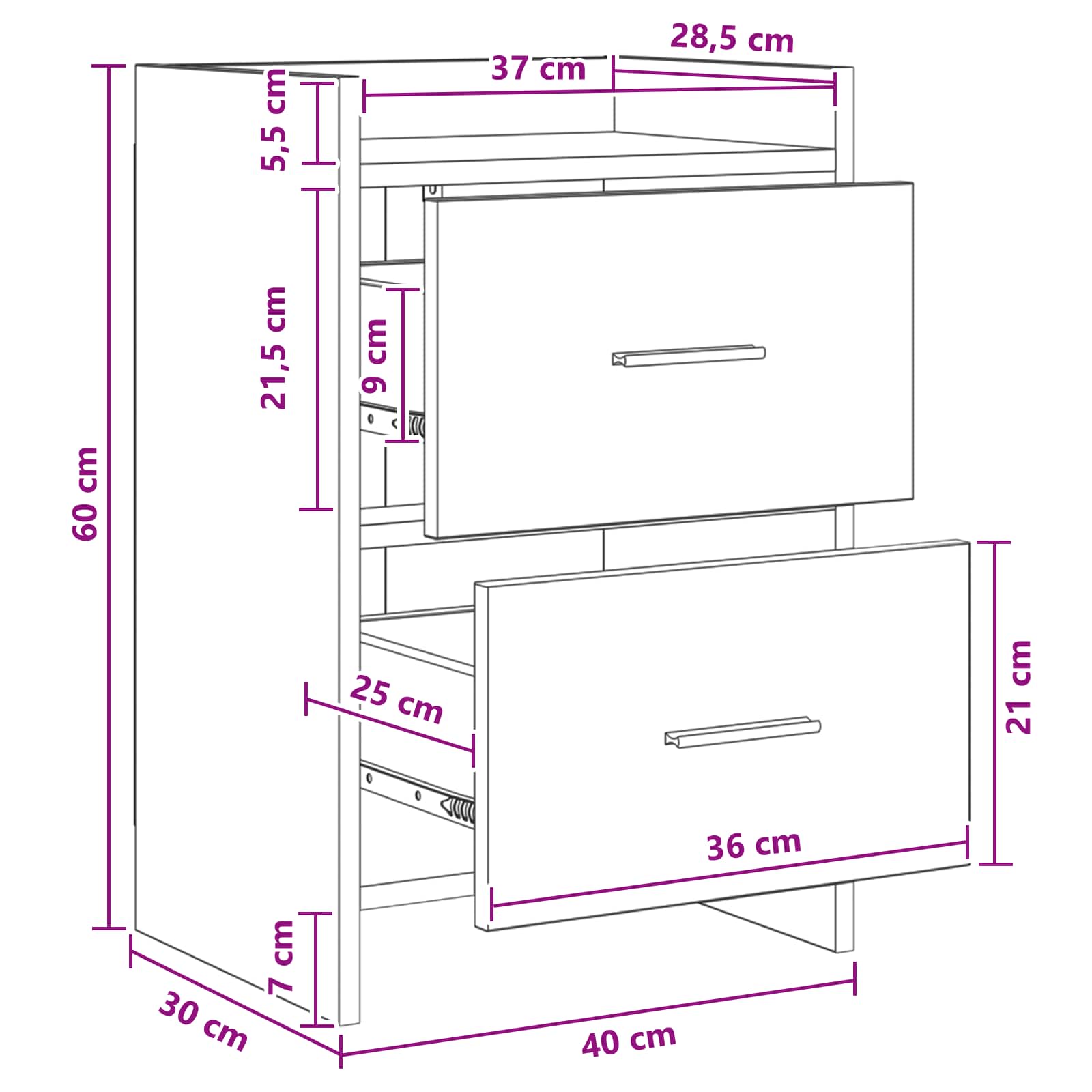 Noćni ormarići Crni hrast 40 x 30 x 60 cm Konstruirano drvo