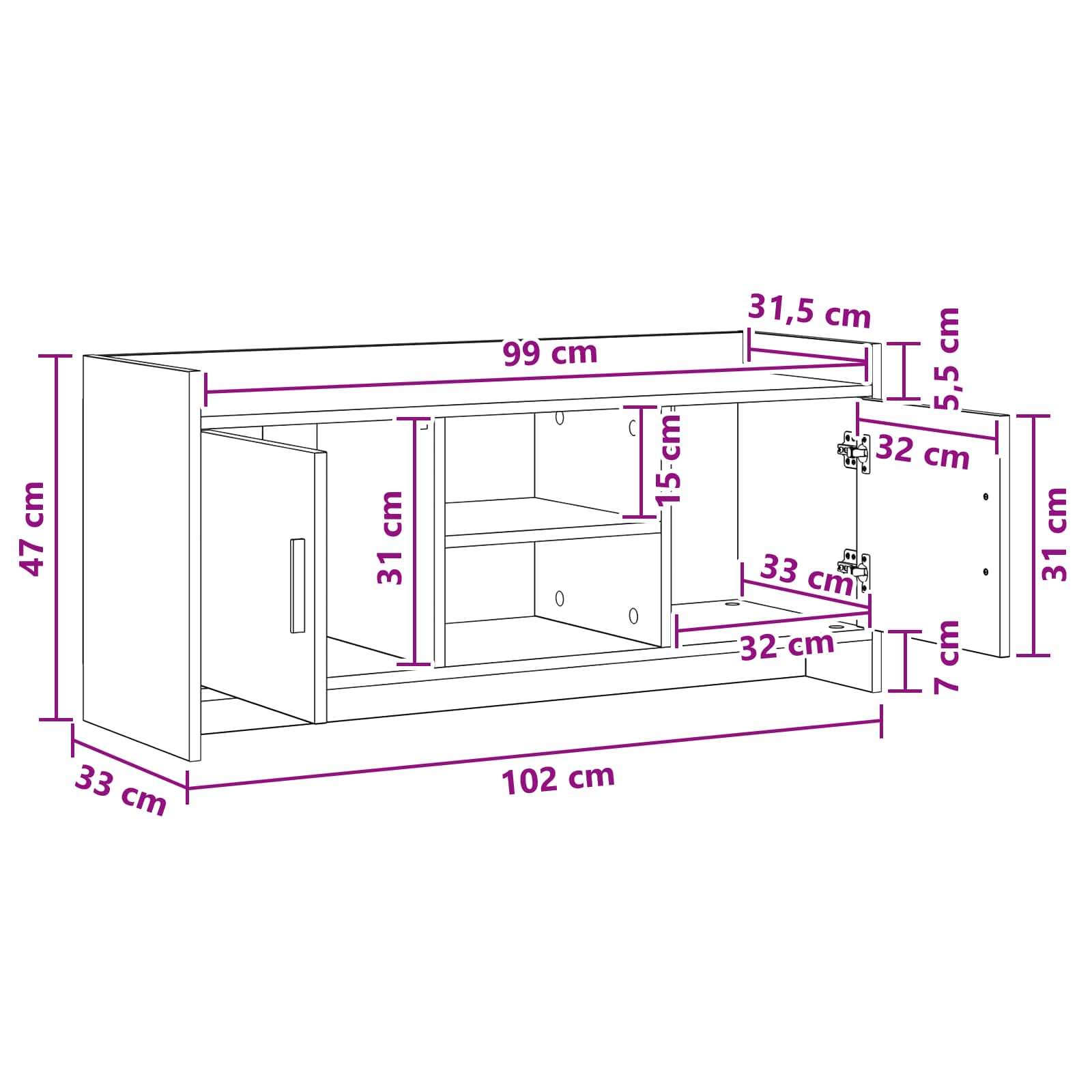 TV ormar 102 x 33 x 47 cm Betonska siva Konstruirano drvo