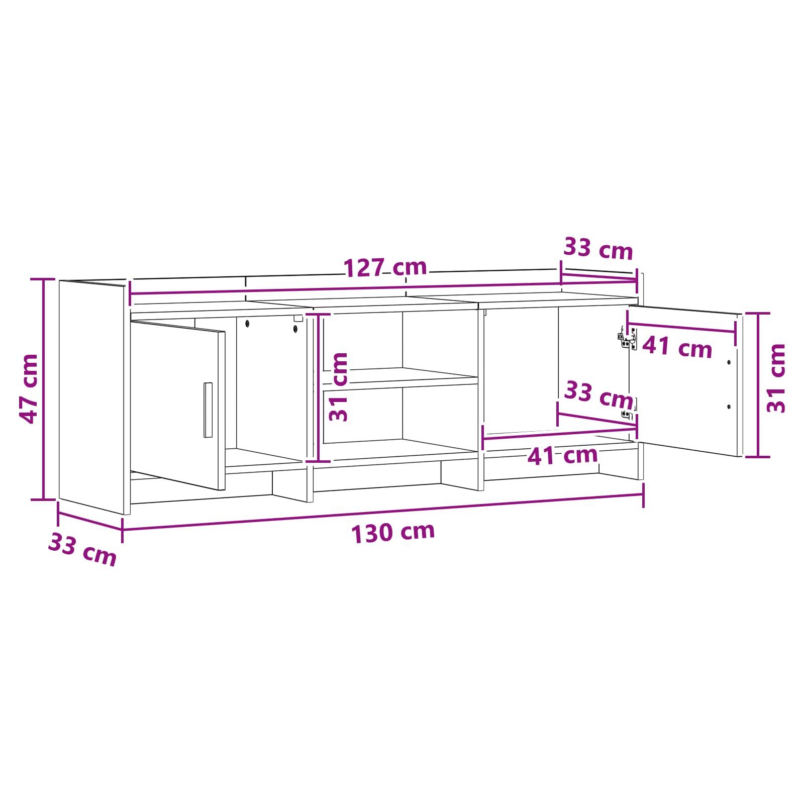 TV ormar 130 x 33 x 47 cm Betonska siva Konstruirano drvo