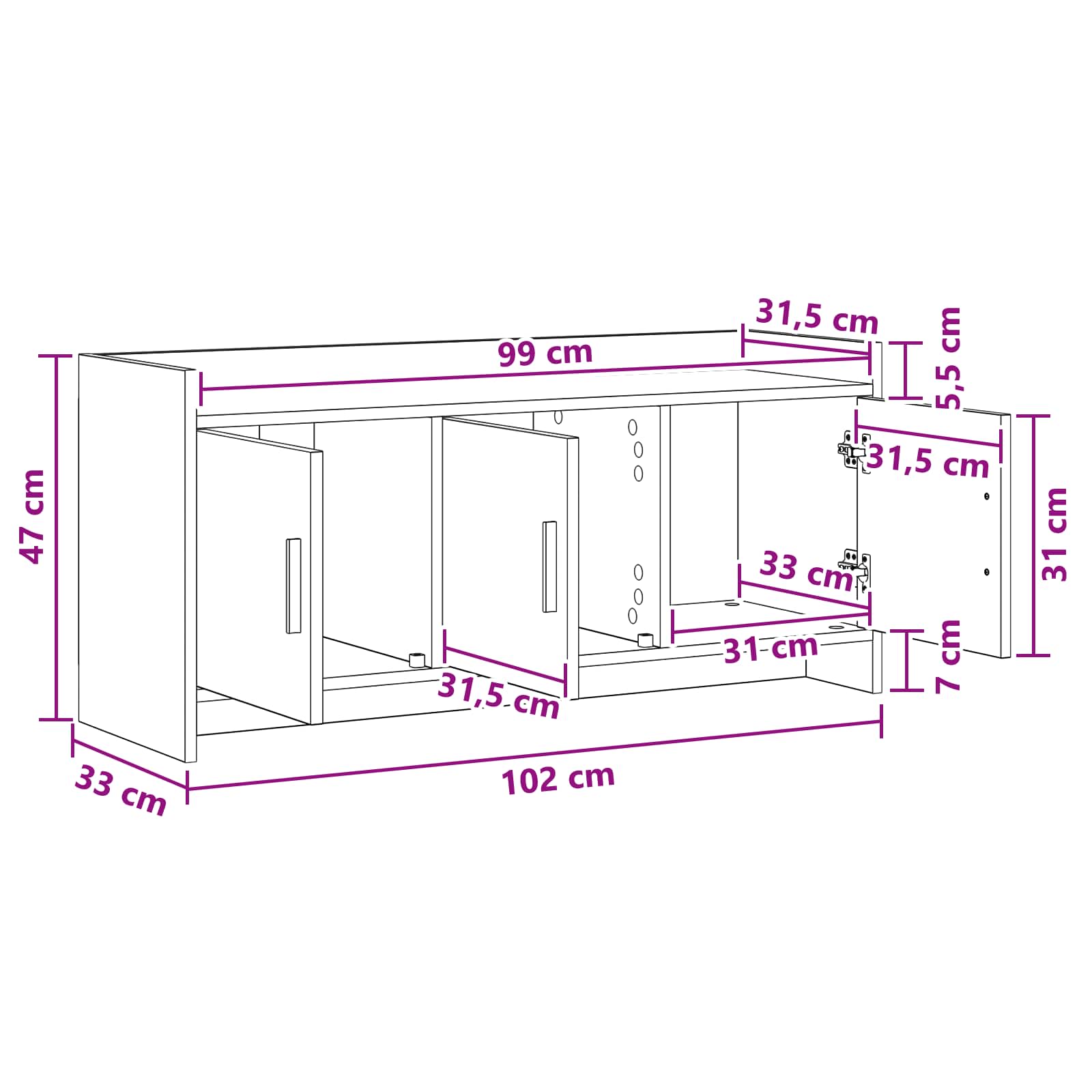TV ormar 102 x 33 x 47 cm Dimljeni hrast Konstruirano drvo