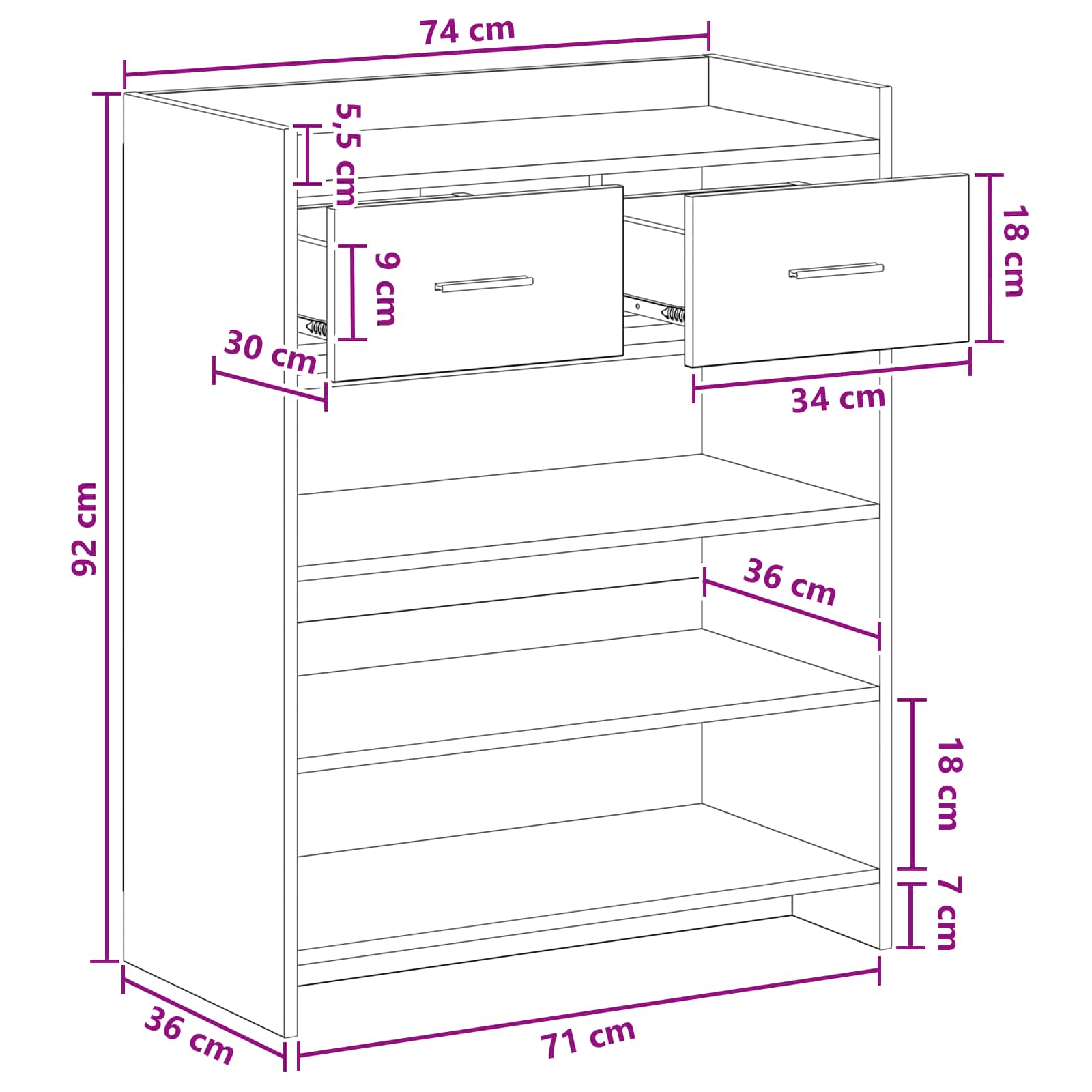 Ormar za cipele s ladicama Dimljeni hrast 73,5 x 36 x 92 cm