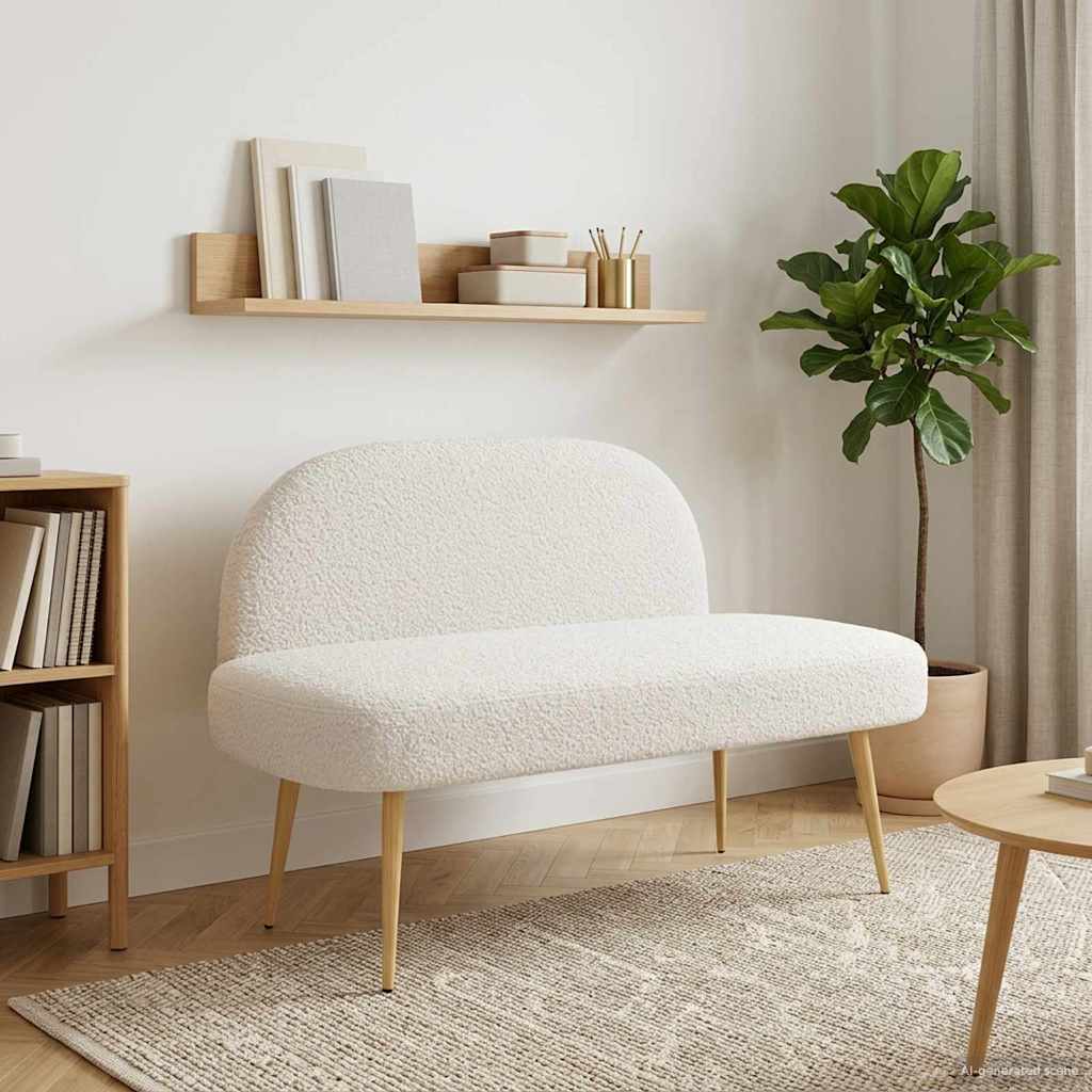 Oblikovana klupa s naslonjačem Krem 110 x 60 x 76 cm Bouclé