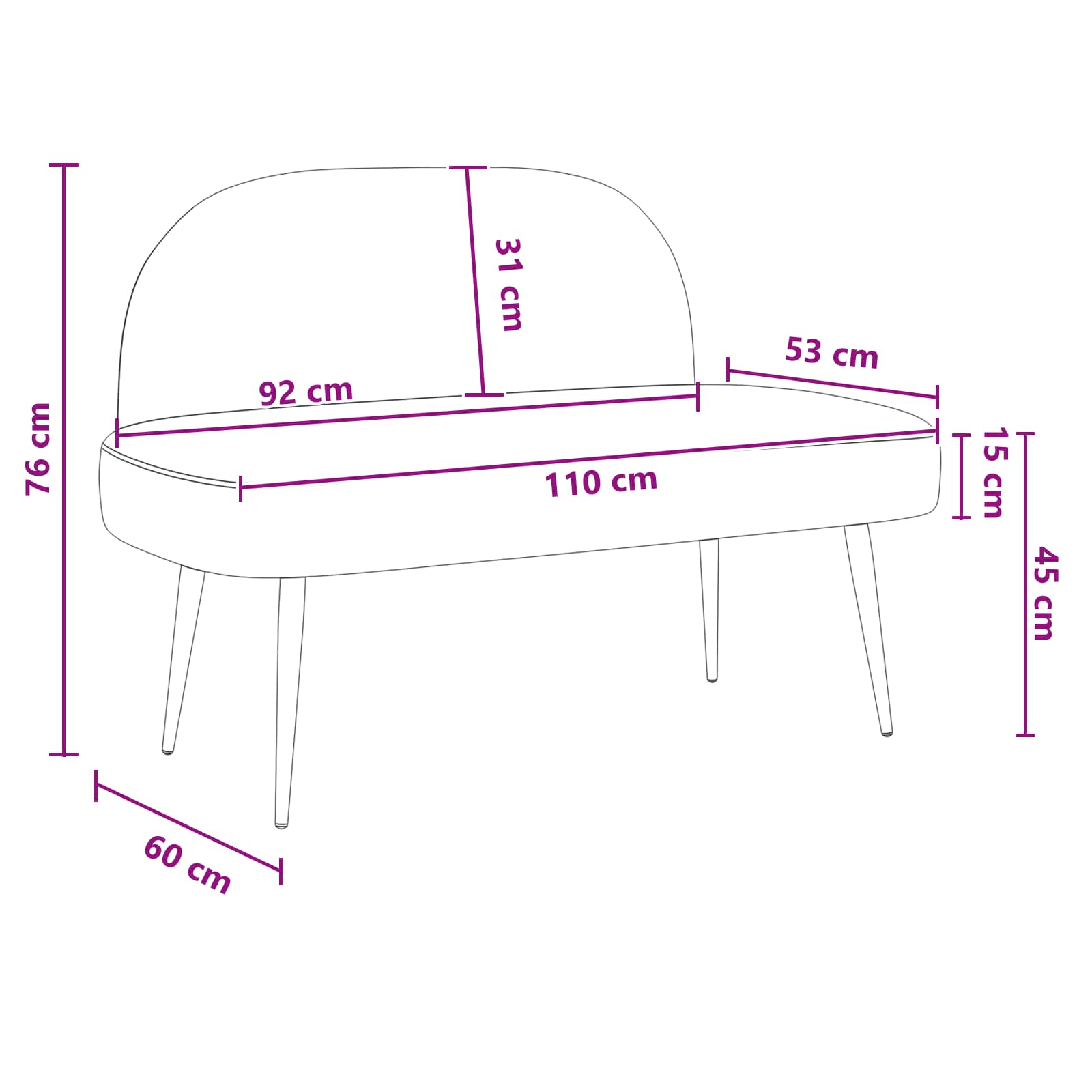Oblikovana klupa s naslonjačem boja crnog vina 110 x 60 x 76 cm