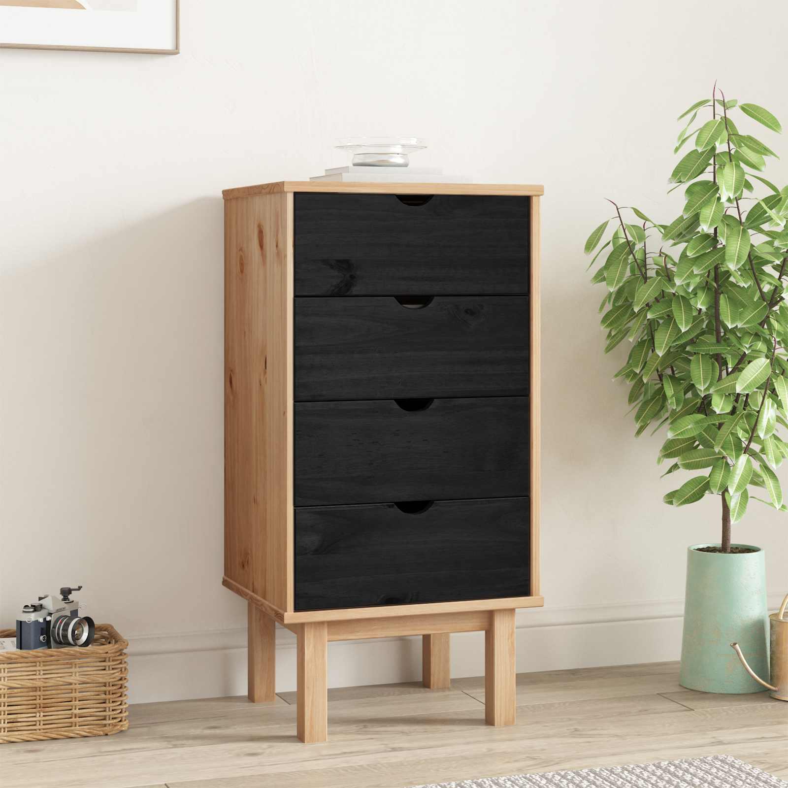 Komoda s ladicama OTTA Crna 45 x 39 x 90 cm Masivna borovina
