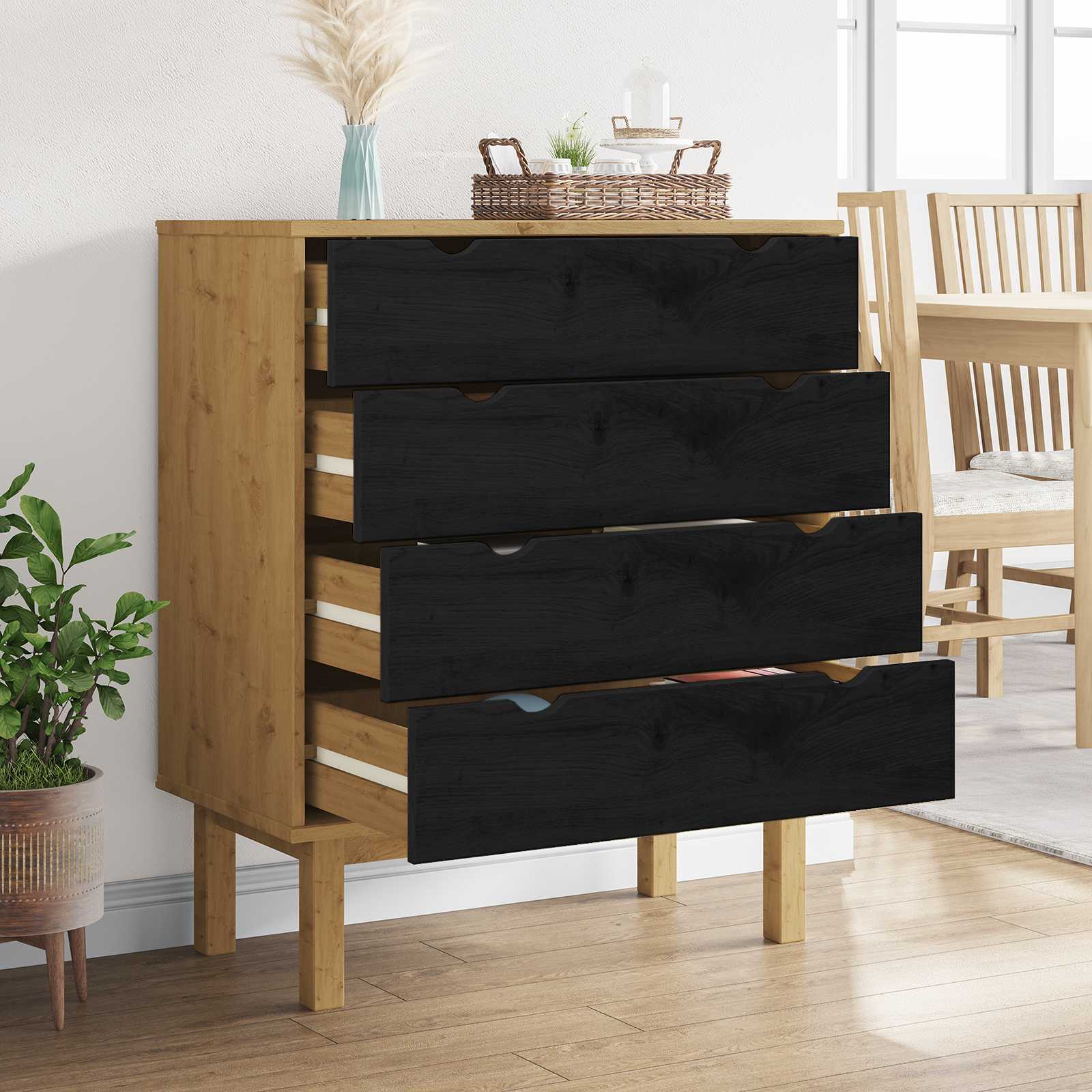 Komoda OTTA Crna 76,5 x 39,5 x 90 cm Masivna borovina