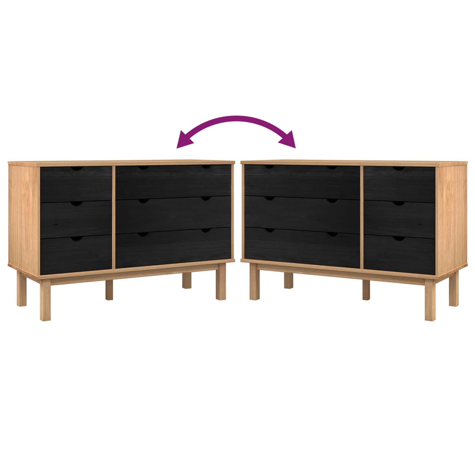 Ormar s ladicama OTTA Crna 111 x 43 x 73,5 cm Masivna borovina