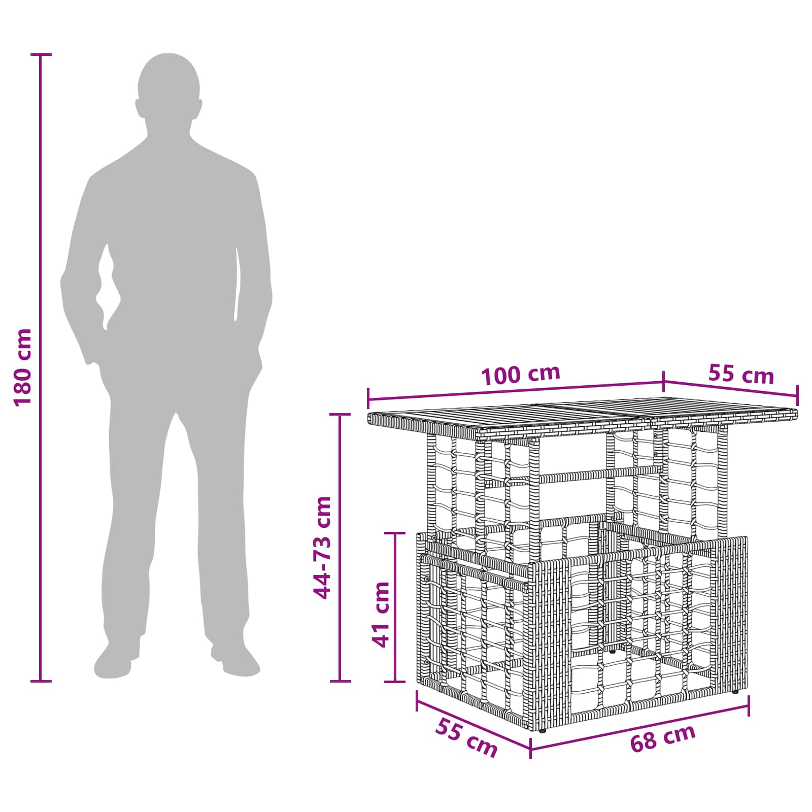 Stol za vrt Prirodna 100 x 55 x 37 cm PE Rattan i Staklo
