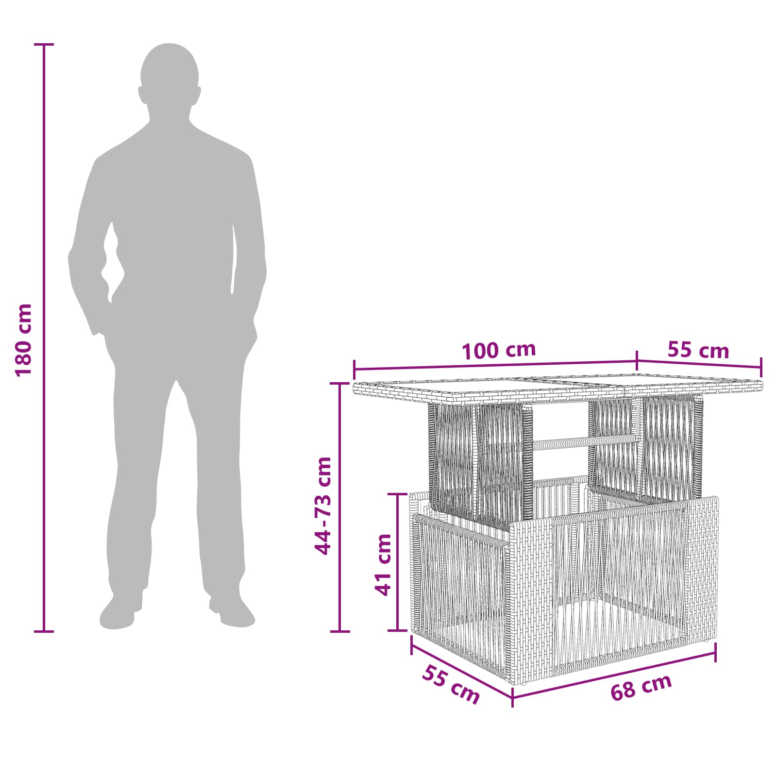 Stol za vrt Siva 100 x 55 x 37 cm PE Rattan i Staklo
