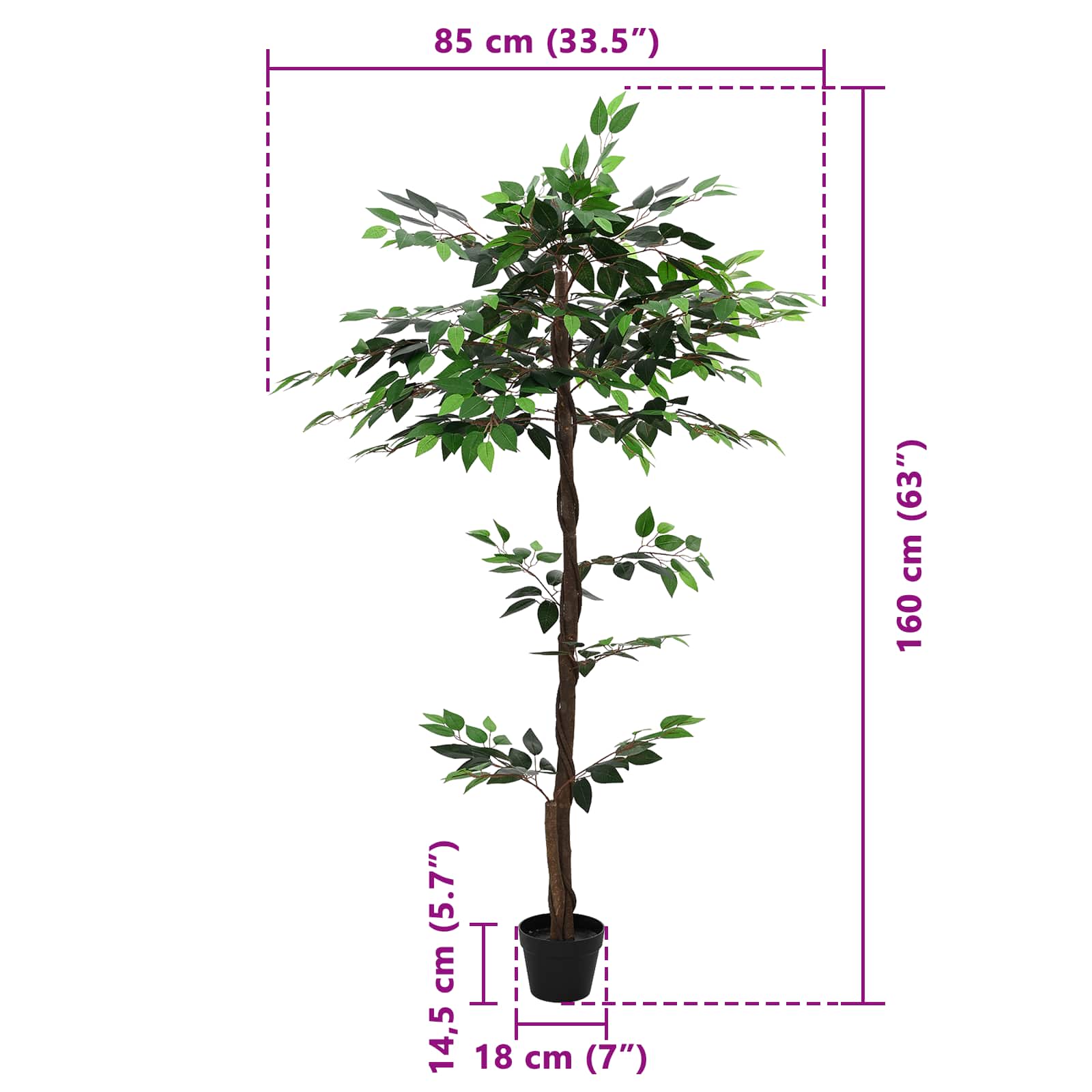 Umjetna ficus biljka Zelena 85 x 18 x 160 cm Tkanina i drvo