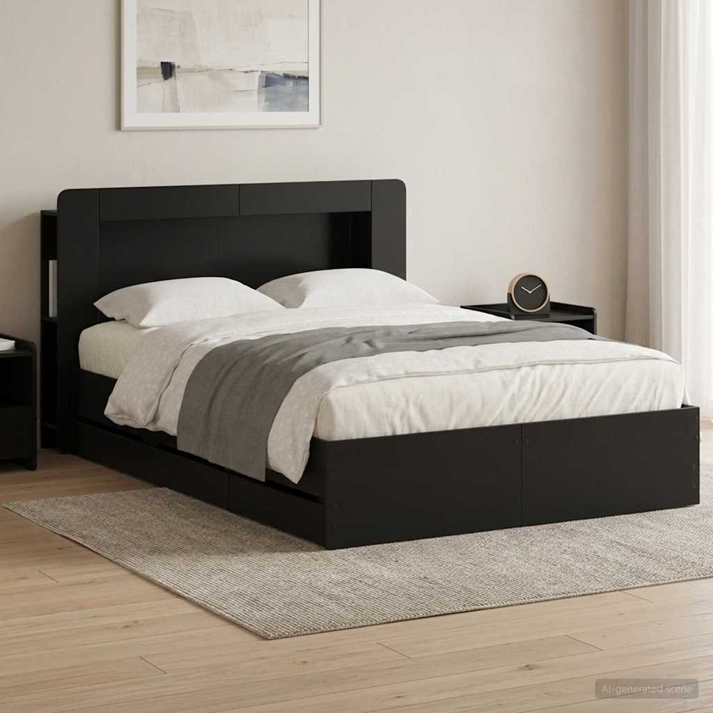 Okvir kreveta s pohranom Crna 150 x 200 cm Konstruirano drvo
