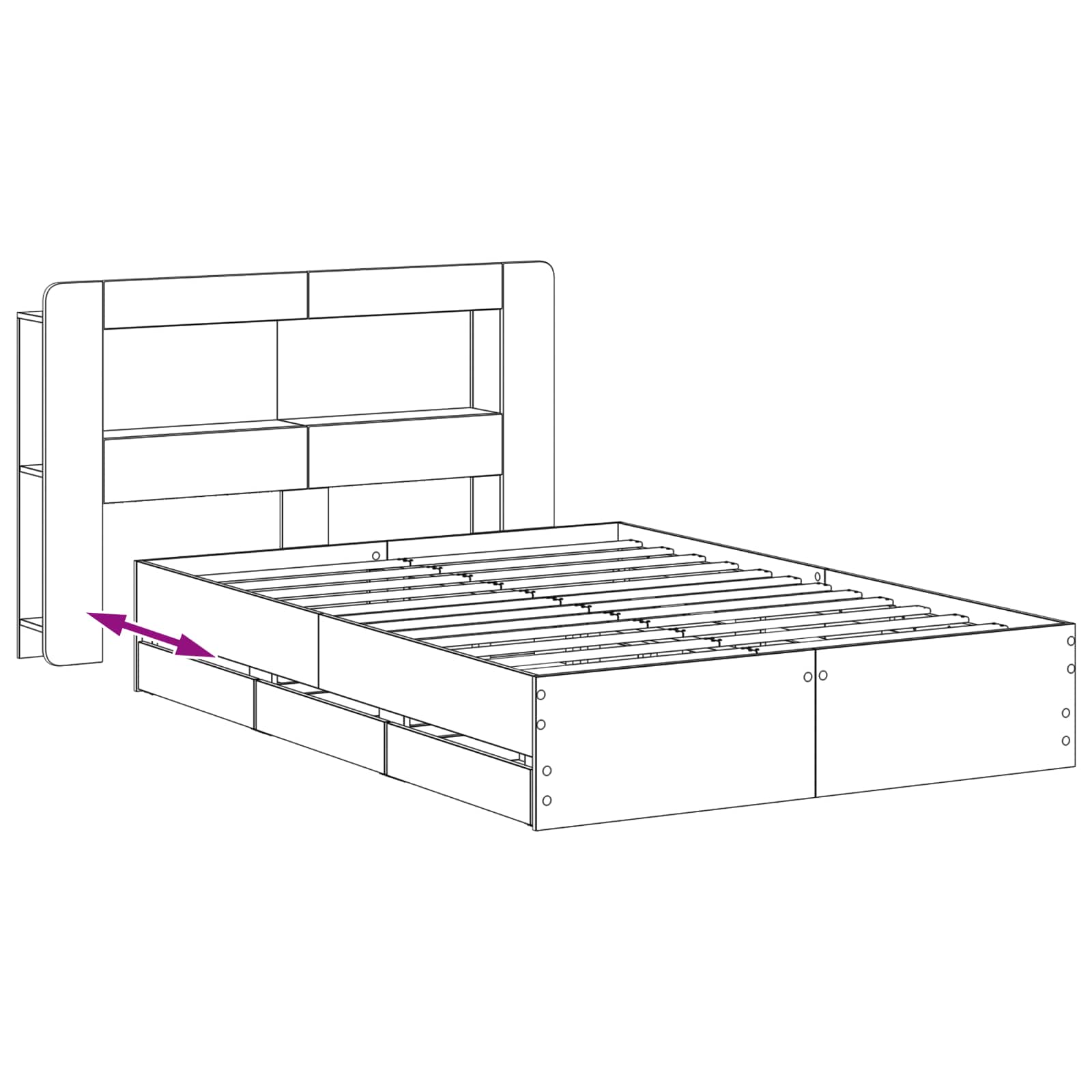 Okvir kreveta s pohranom Crna 150 x 200 cm Konstruirano drvo