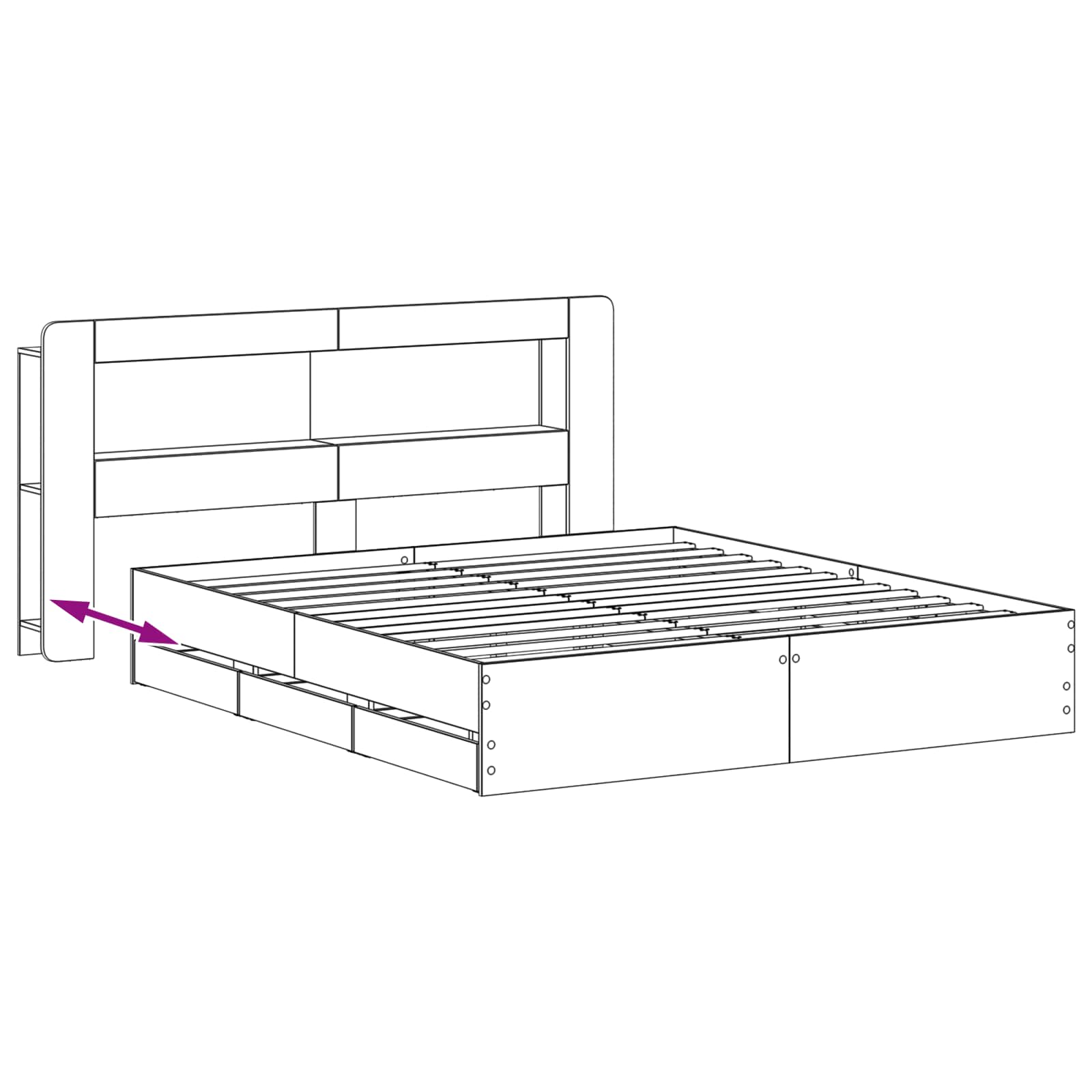 Okvir kreveta s pohranom Crna 180 x 200 cm Konstruirano drvo