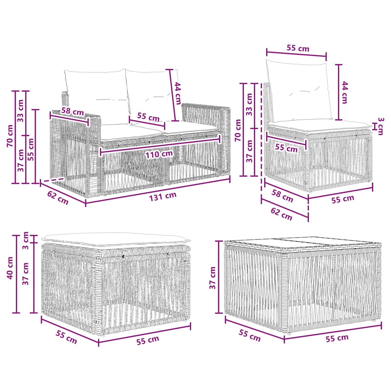 Sjedeća garnitura za vrt 5 pcs Siva i tamno siva poliratan