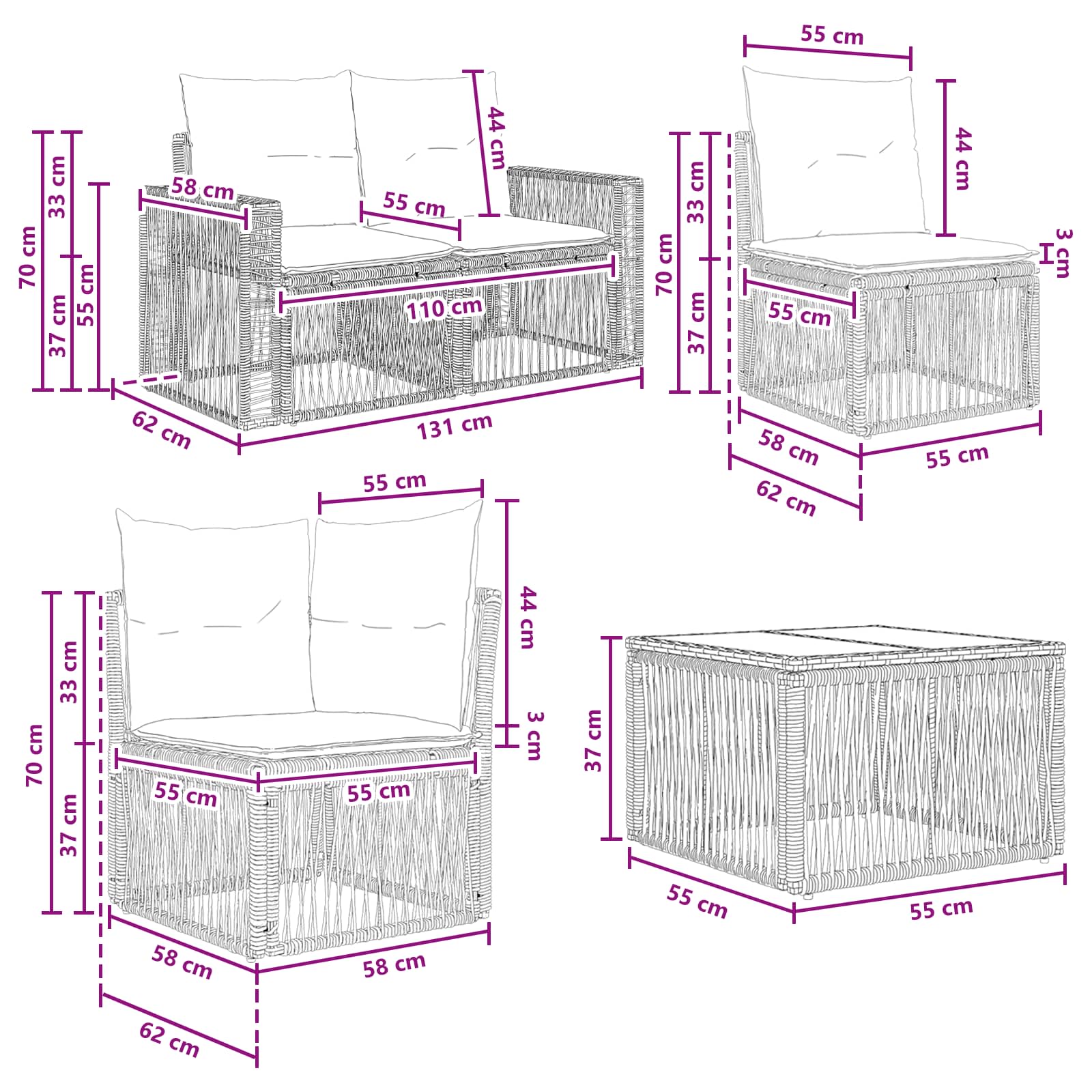 Sjedeća garnitura za vrt 12 pcs Bež i krem bijela poliratan