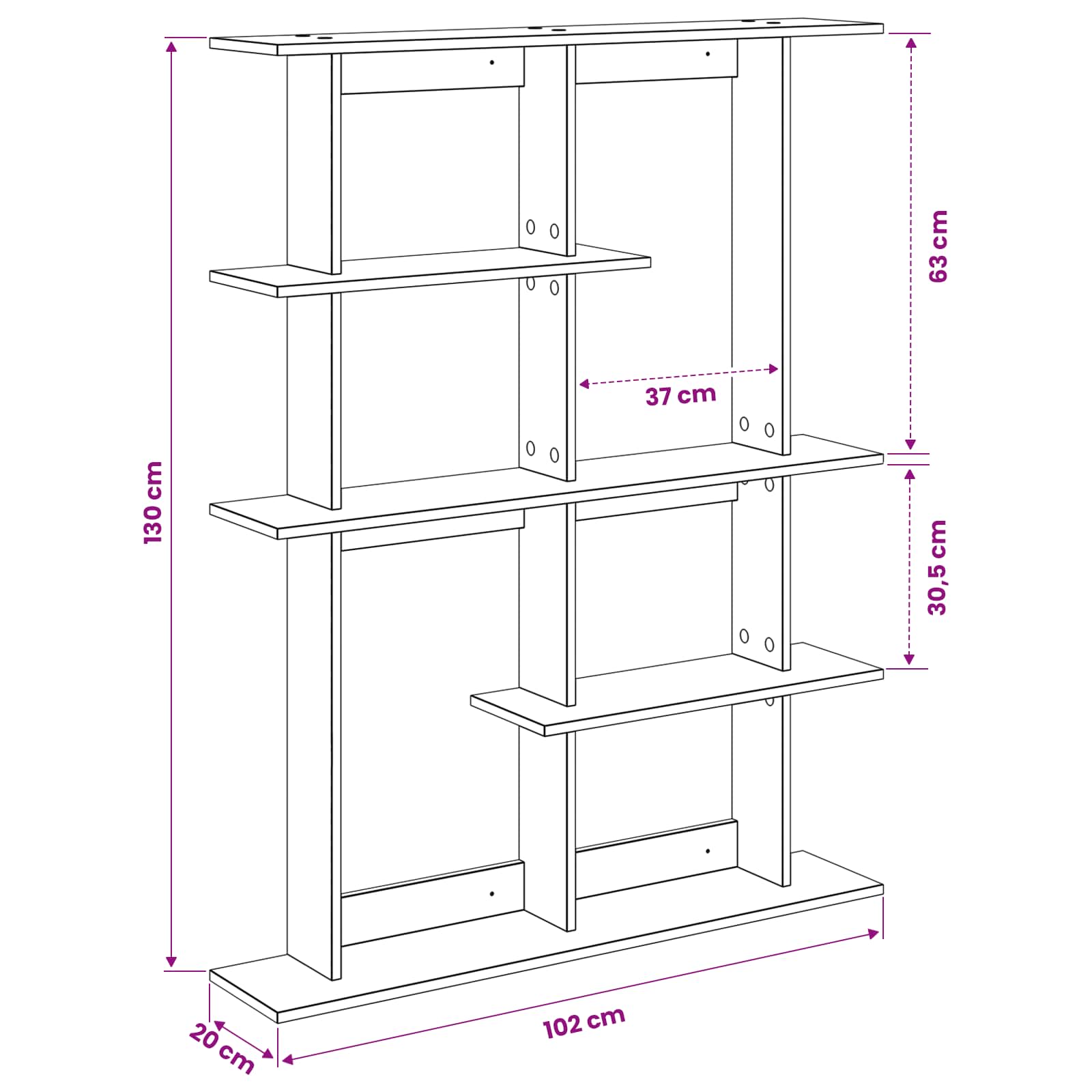 Polica zidna Crna 102 x 20 x 130 cm Konstruirano drvo