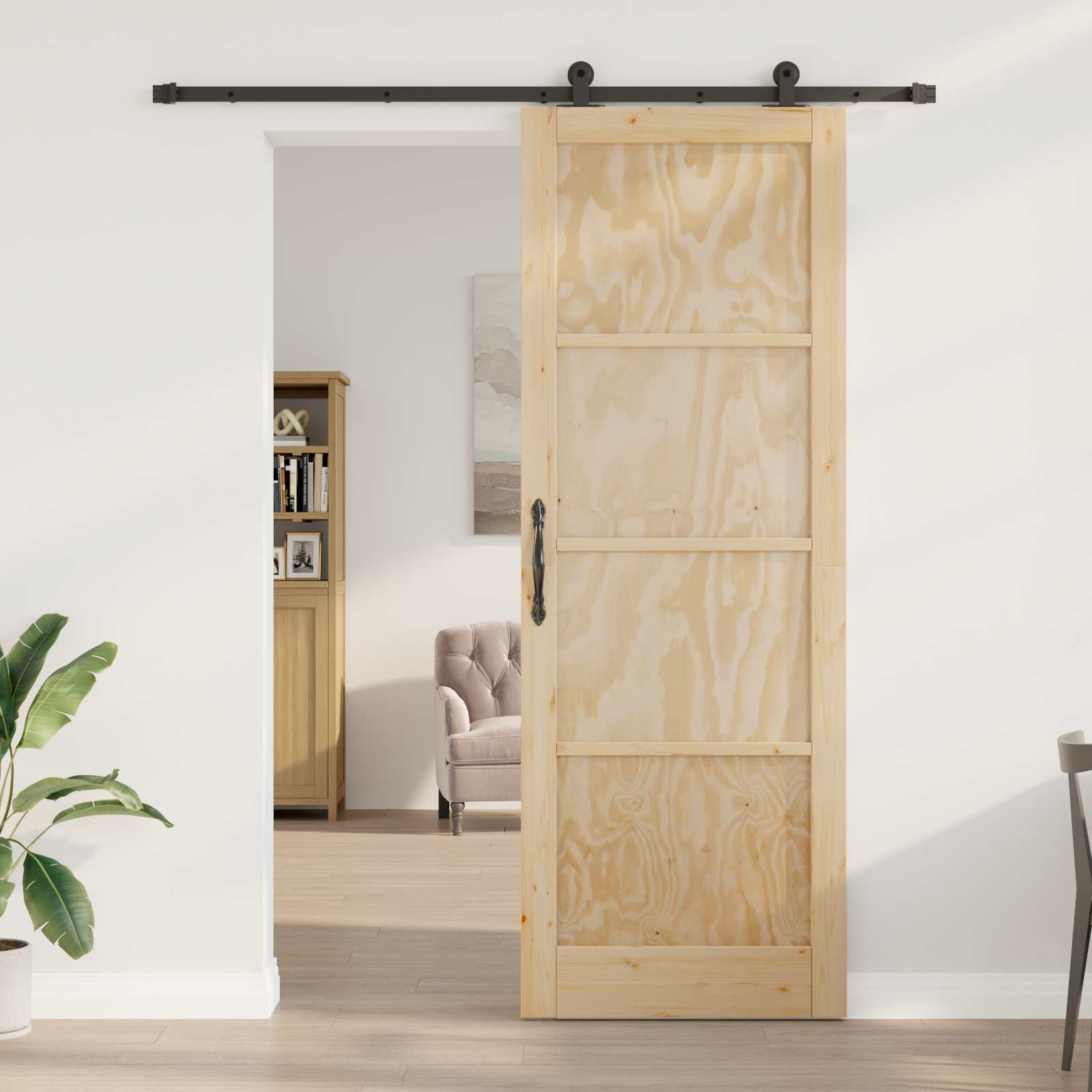 Klizna vrata Prirodna i crna 83 x 232 cm Masivna borovina