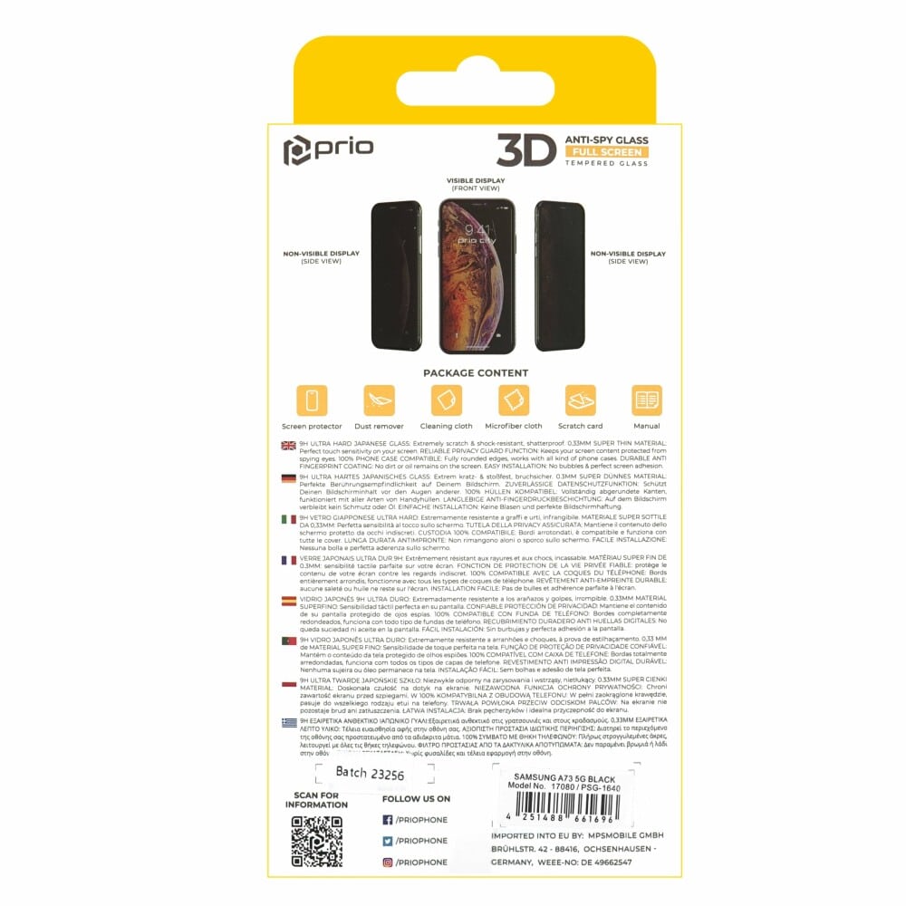 Prio 3D Anti-Spy tvrzené sklo pro Samsung A73 5G černé