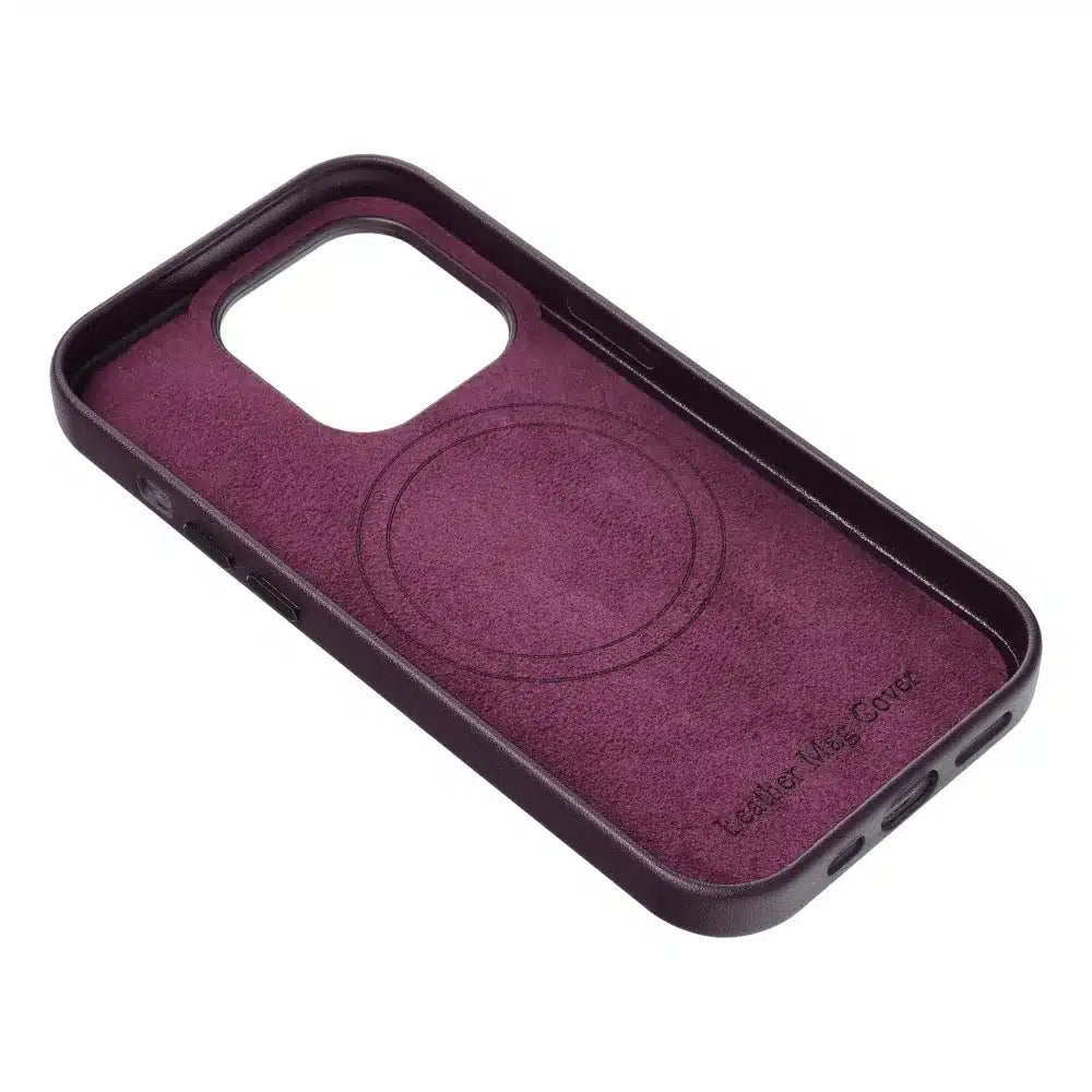 Kožené pouzdro Mag Cover kompatibilní s MagSafe pro iPhone 14 tmavě fialové