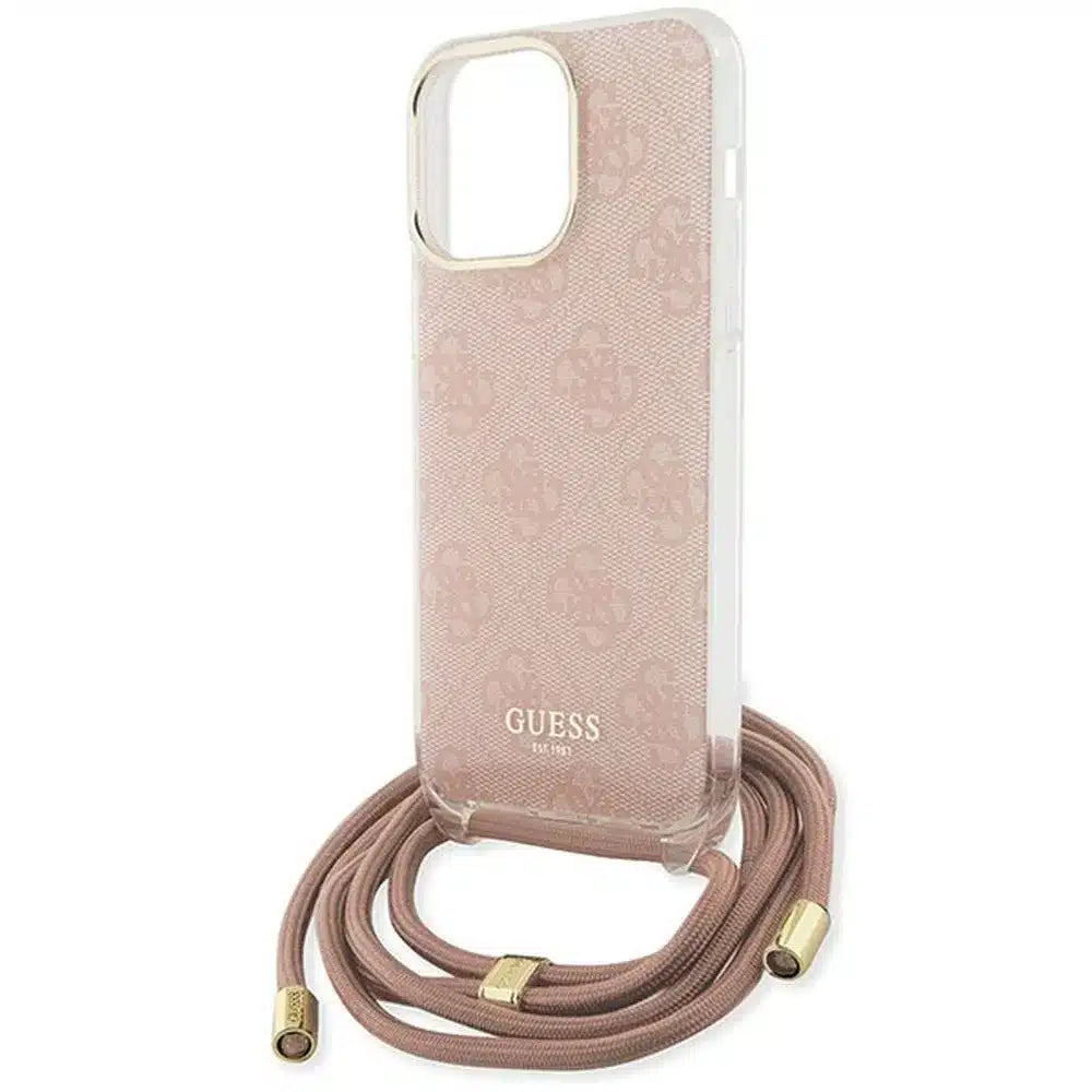 Originální kryt GUESS Hardcase GUHCP15XHC4SEP pro iPhone 15 Pro Max (Crossbody Cord 4G Print / růžový)