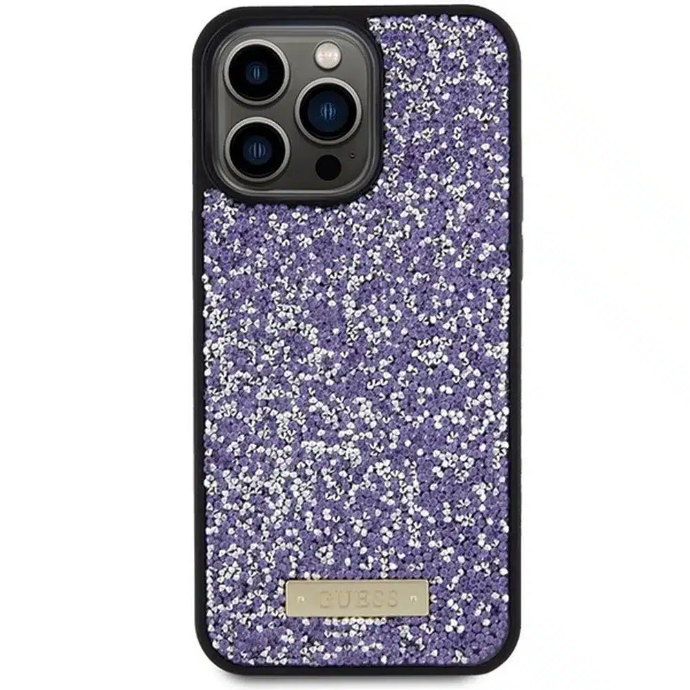 Originální pouzdro GUESS Hardcase GUHCP15XPFGSBSP pro iPhone 15 Pro Max (Rhinestone Metal Logo / světle růžové)