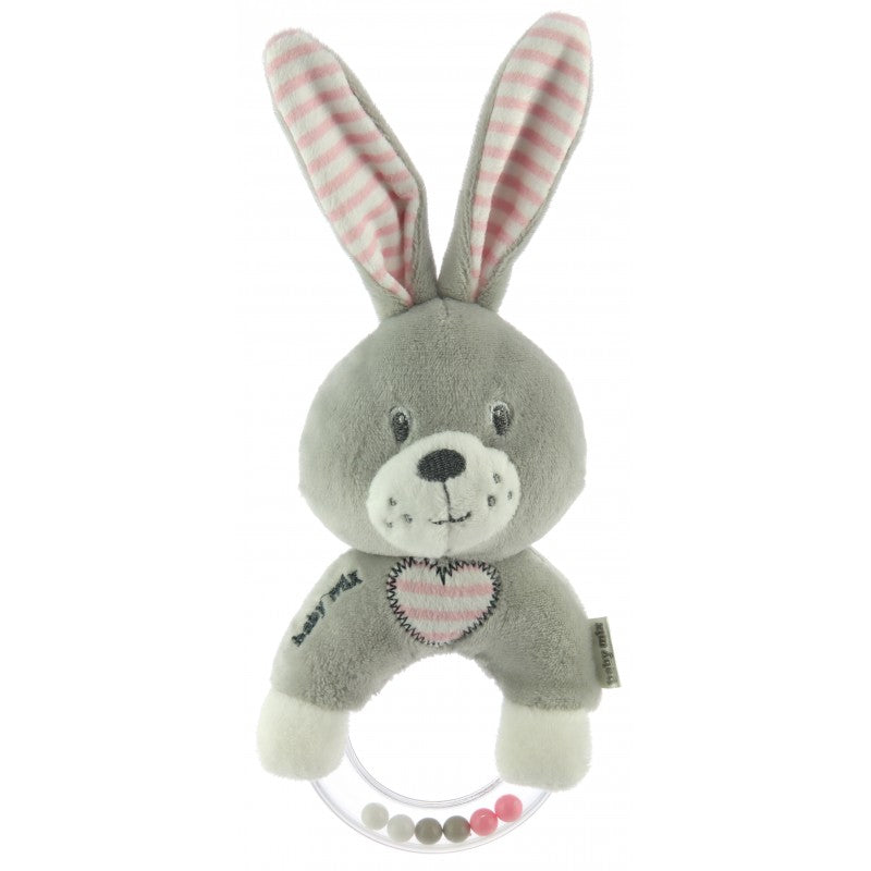 Plišana zvečka zeko grey&pink