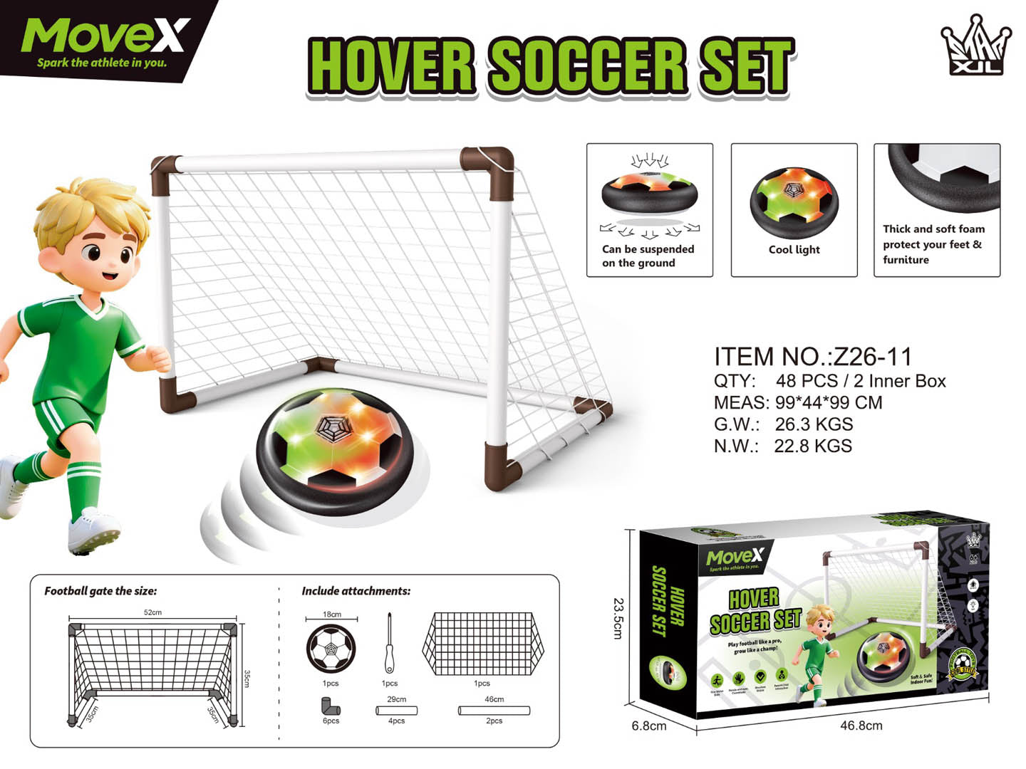 Goal + Ball for indoor games with illumination