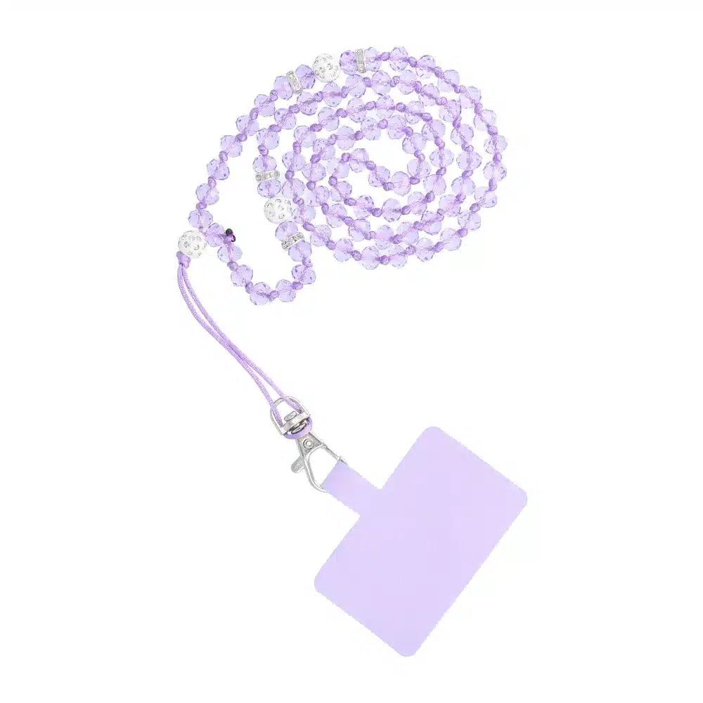 Přívěsek na telefon CRYSTAL DIAMOND / délka šňůry 74 cm (37 cm ve smyčce) / na krk fialová