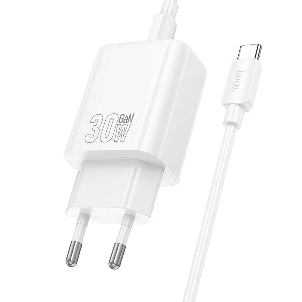 Hoco USB-C QC PD 30W nástěnná nabíječka pro telefon + USB C na USB C kabel N62 bílý