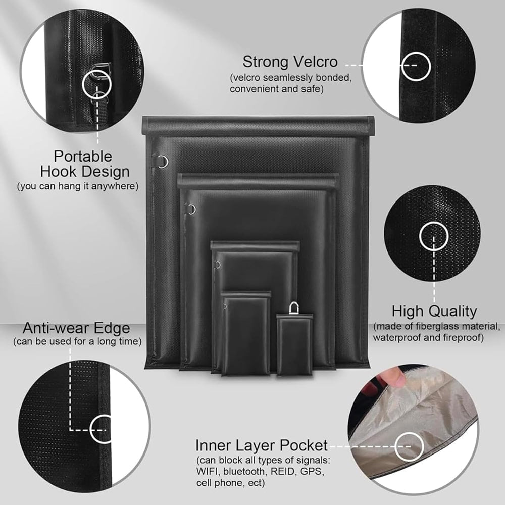 Techsuit - RFID taška proti krádeži - na klíče - peníze a karty - ohnivzdorná - vodotěsná - EMF Blocker - 20x12cm - černá