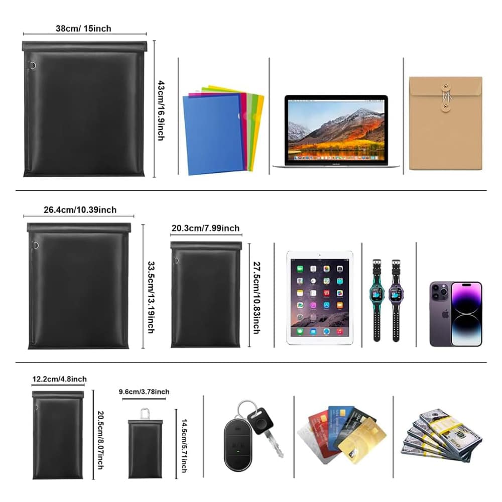Techsuit - RFID taška proti krádeži - na klíče - peníze a karty - ohnivzdorná - vodotěsná - EMF Blocker - 20x12cm - černá