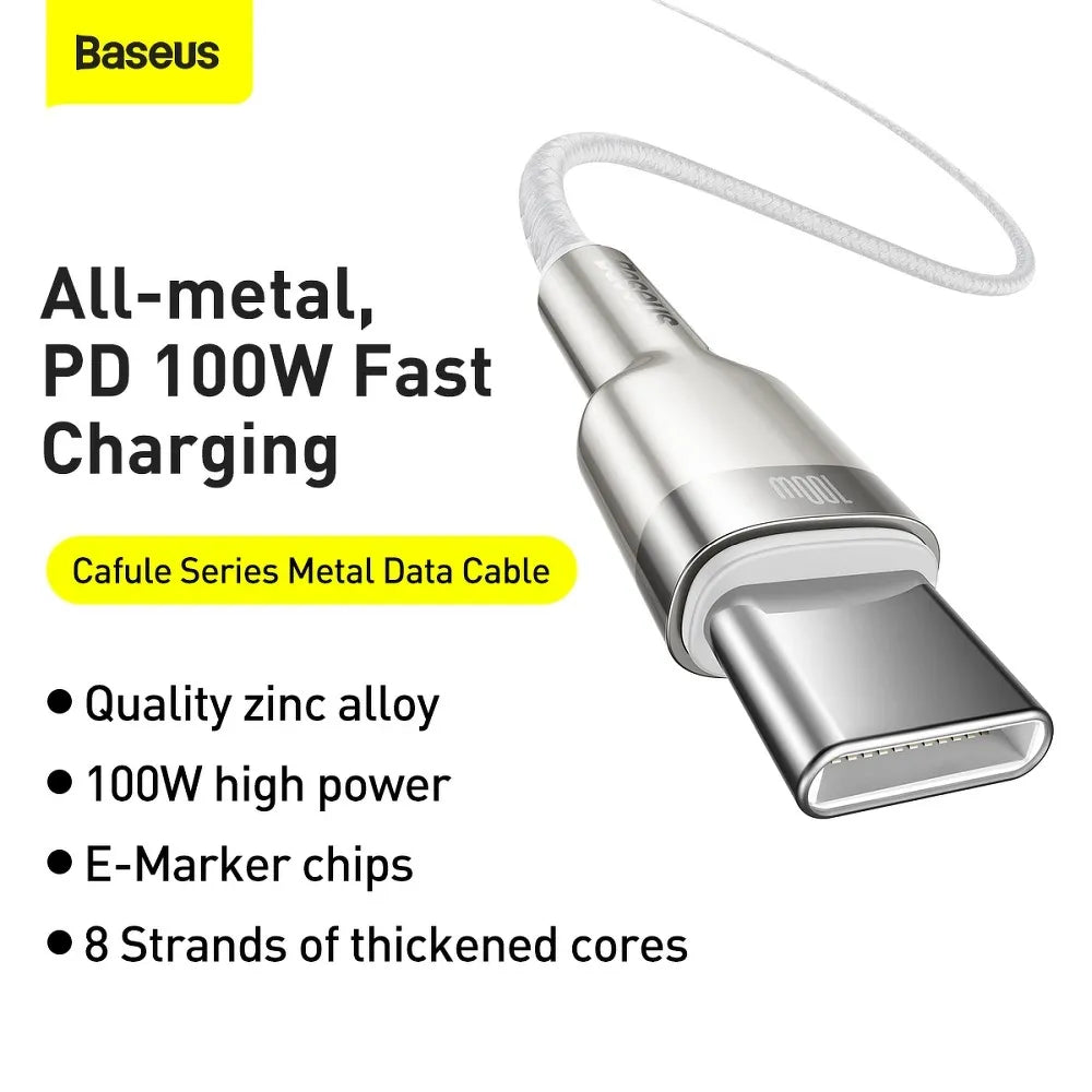 Kabel BASEUS Type-C na Type-C PD100W, kovový kabel CATJK-D02, 2m bílý
