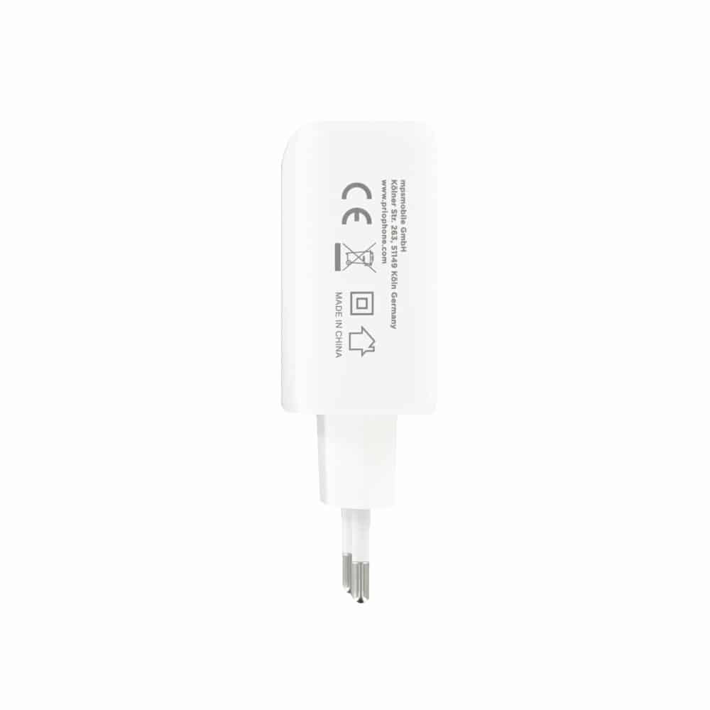 Prio 50W nástěnná nabíječka pro rychlé nabíjení 30W PD PPS (USB C) + 20W PD (USB C) bílá