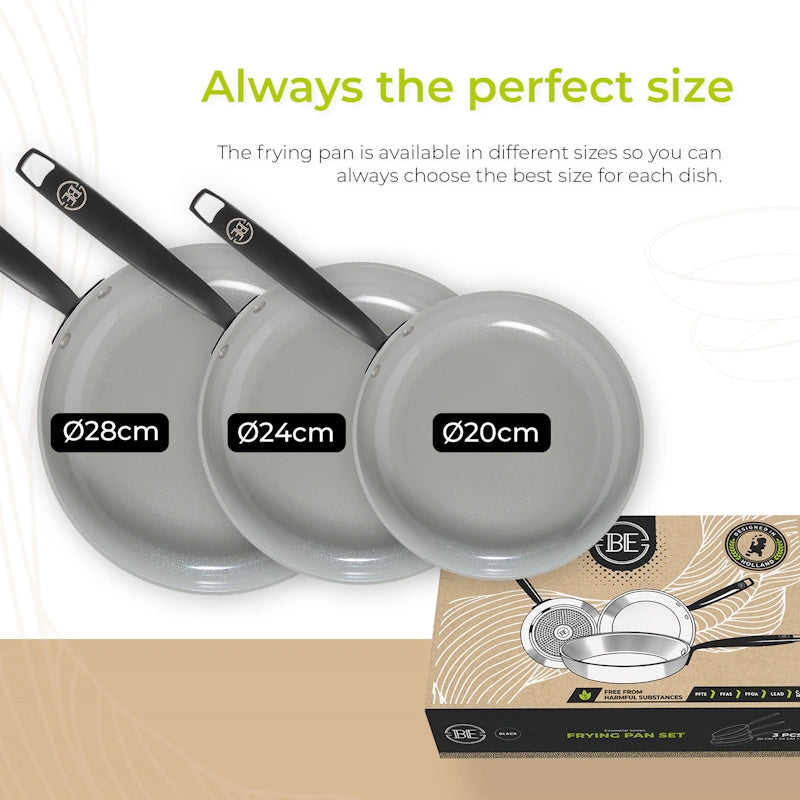 BE Living Frying Pan Set Essential Black 20-24-28 cm