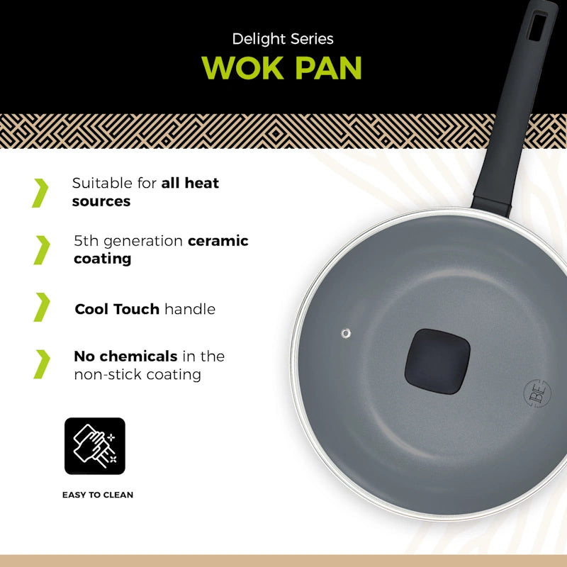BE Living Wok tava s poklopcem Delight Black 28 cm