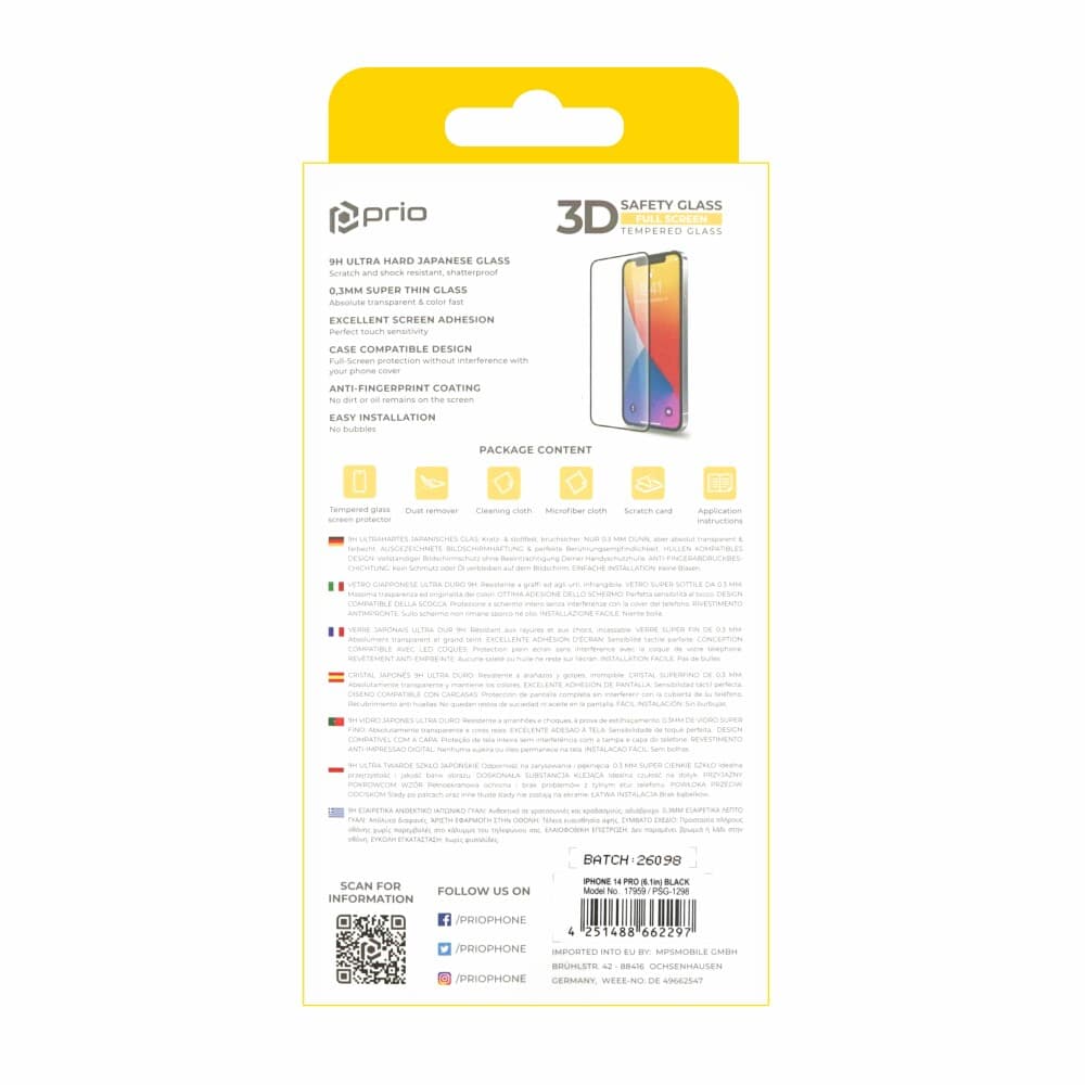 Prio 3D ochranné sklo z tvrzeného skla pro iPhone 14 Pro (6.1in) černé