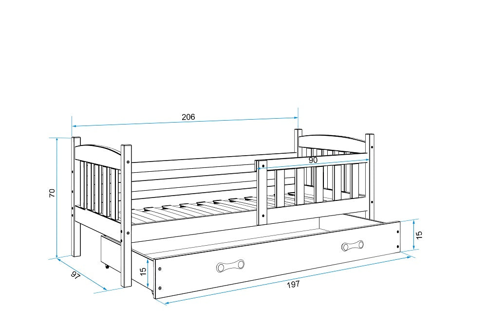 Krevet BMS Kubus + ladica 200x90 cm, PINE bijela