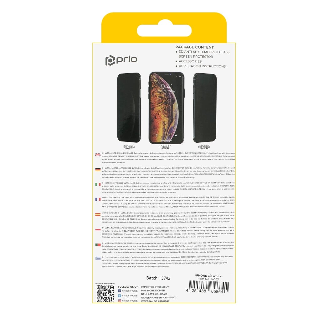 Prio 3D Anti-Spy tvrzené sklo pro iPhone 7/8 bílé