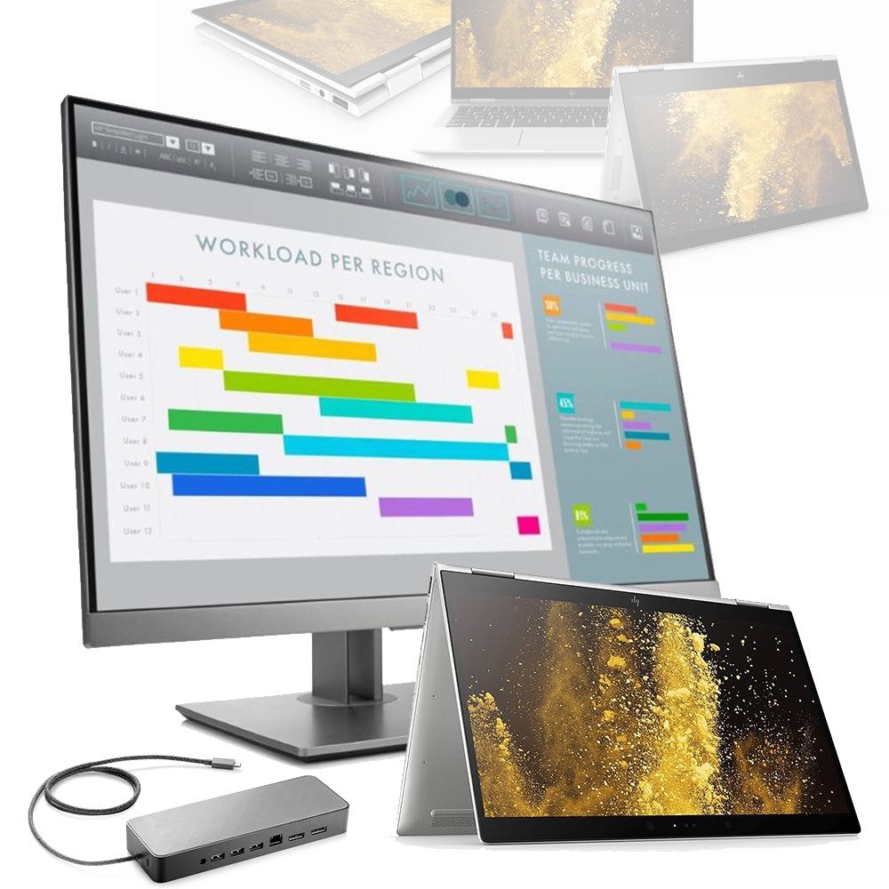 HP EliteBook X360 1040 G5, Core i5-8350U + HP EliteDisplay E243 + HP Universal USB-C dokovací stanice