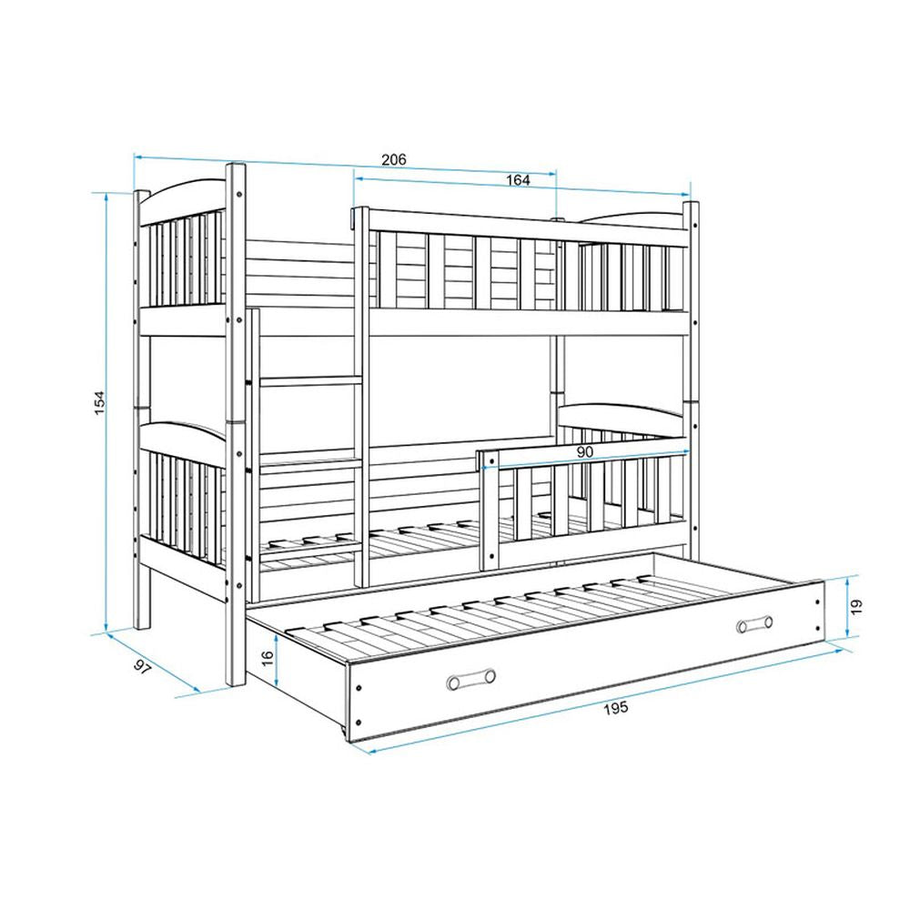 Krevet BMS Kubus na kat za 3 osobe 200x90 cm, BIA