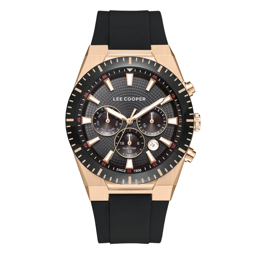 RUČNI SAT LEE COOPER 8088 - Brojčanik crna, remen crna, kućište bakrena
