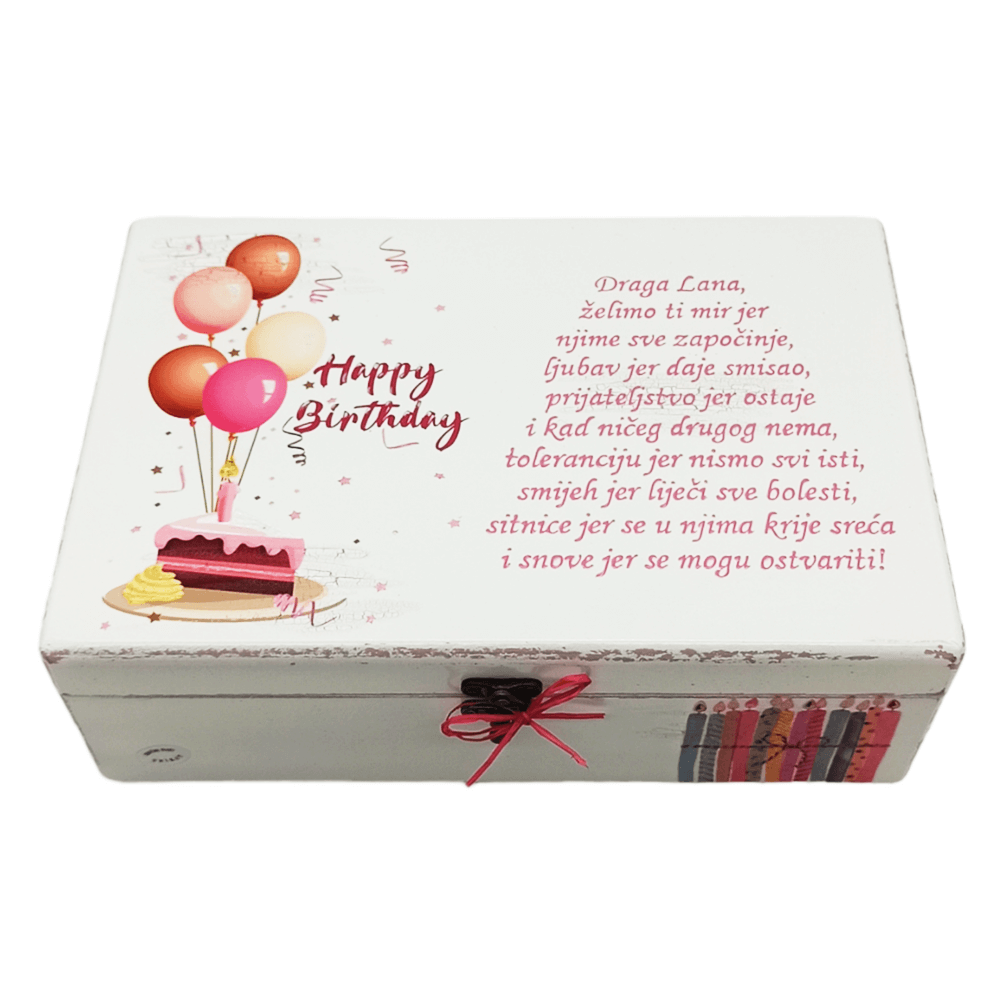 Unikátní krabička k narozeninám – personalizovaný dárek se vzkazem lásky a štěstí – 2. Happy birthday – růžová Š18043