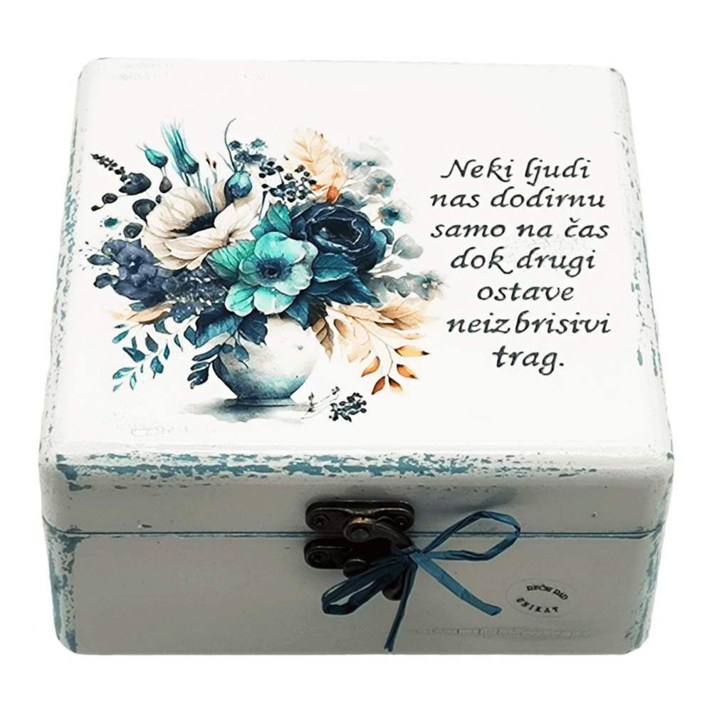 💙 Jedinečná krabička na vzpomínky s modrými růžemi a inspirativním vzkazem – Dárek s elegancí 💙 Š165187